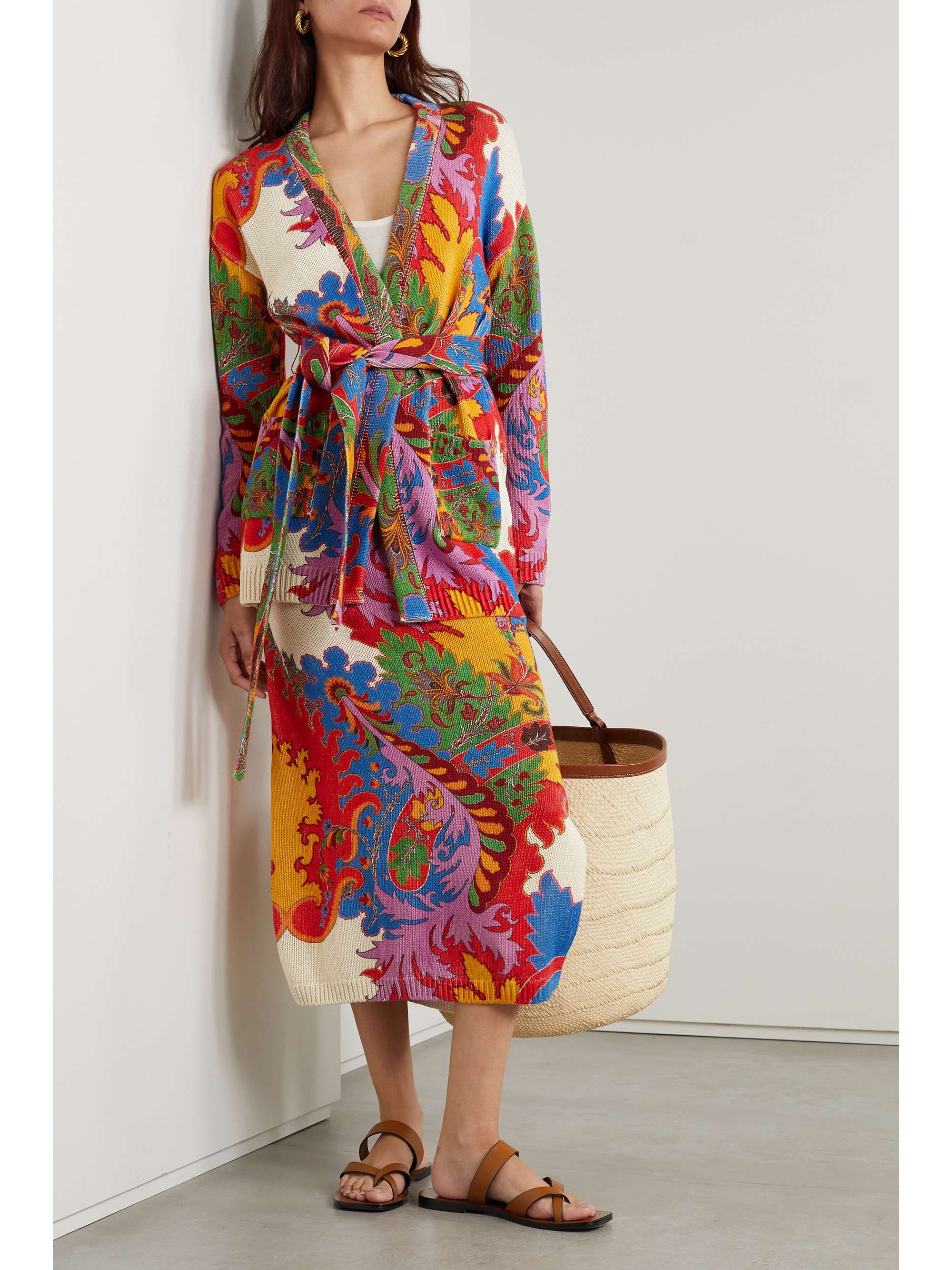 ETRO Belted floral-print silk and linen-blend cardigan