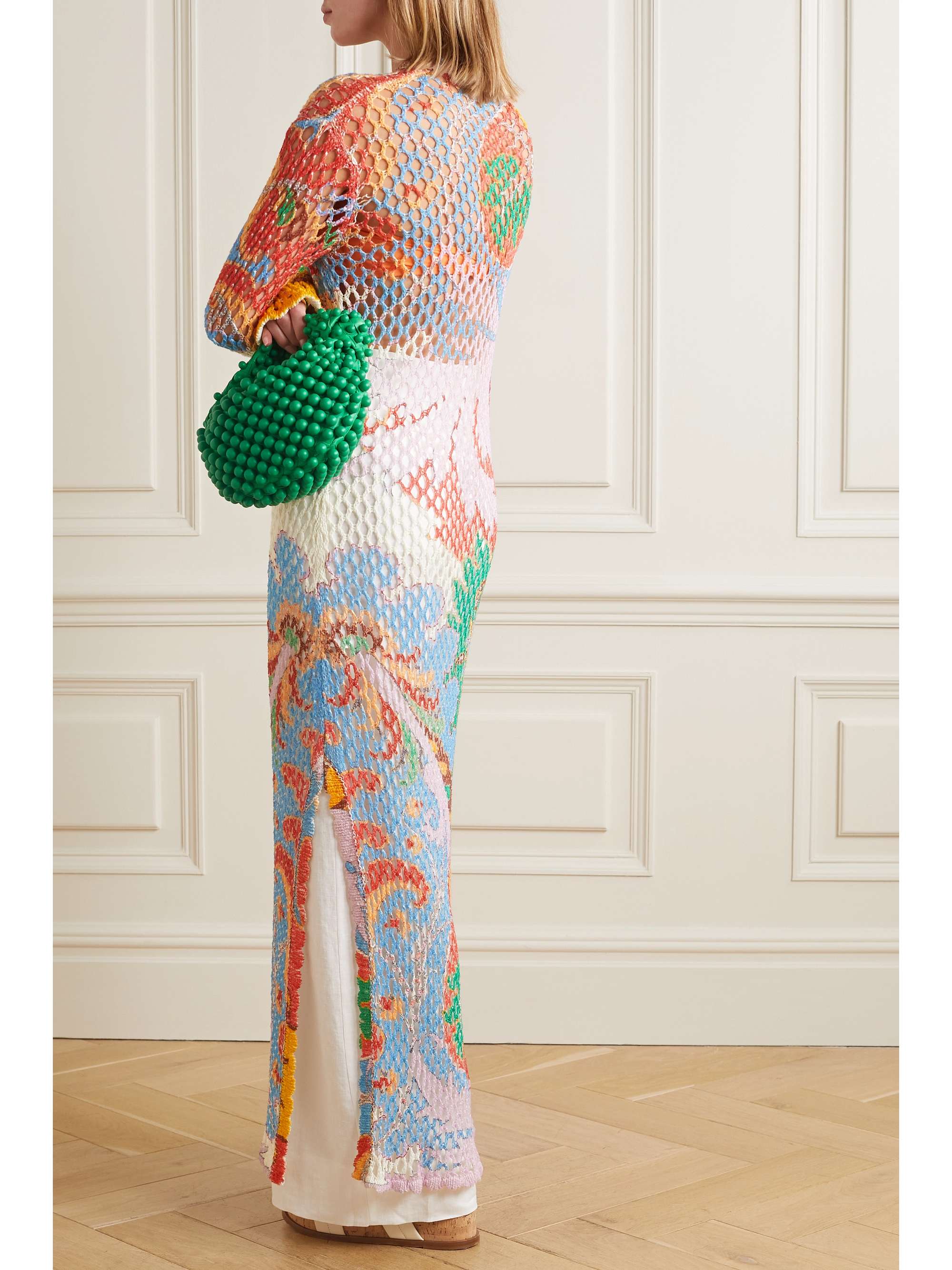 ETRO Printed crochet-knit linen cardigan