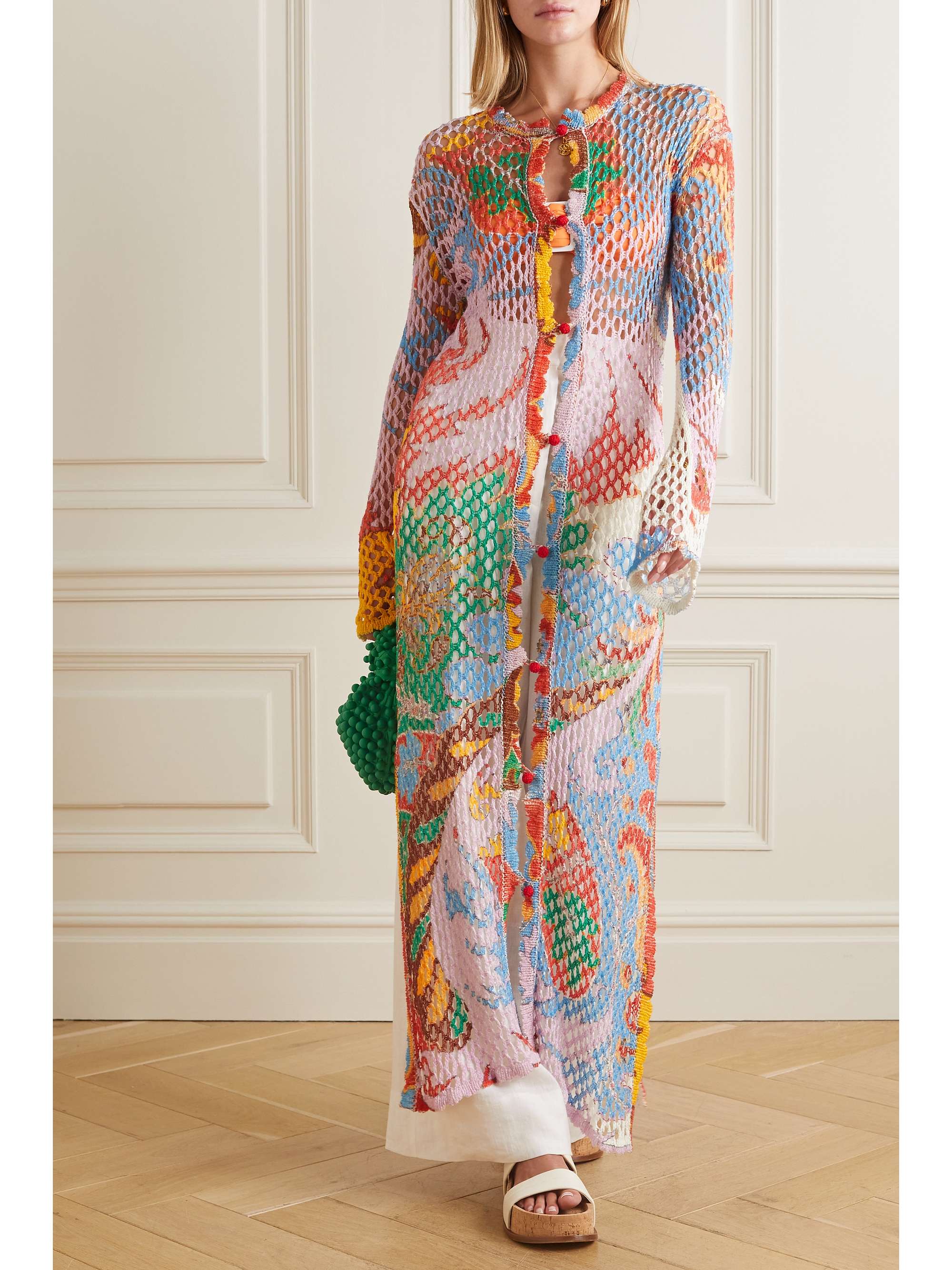 ETRO Printed crochet-knit linen cardigan