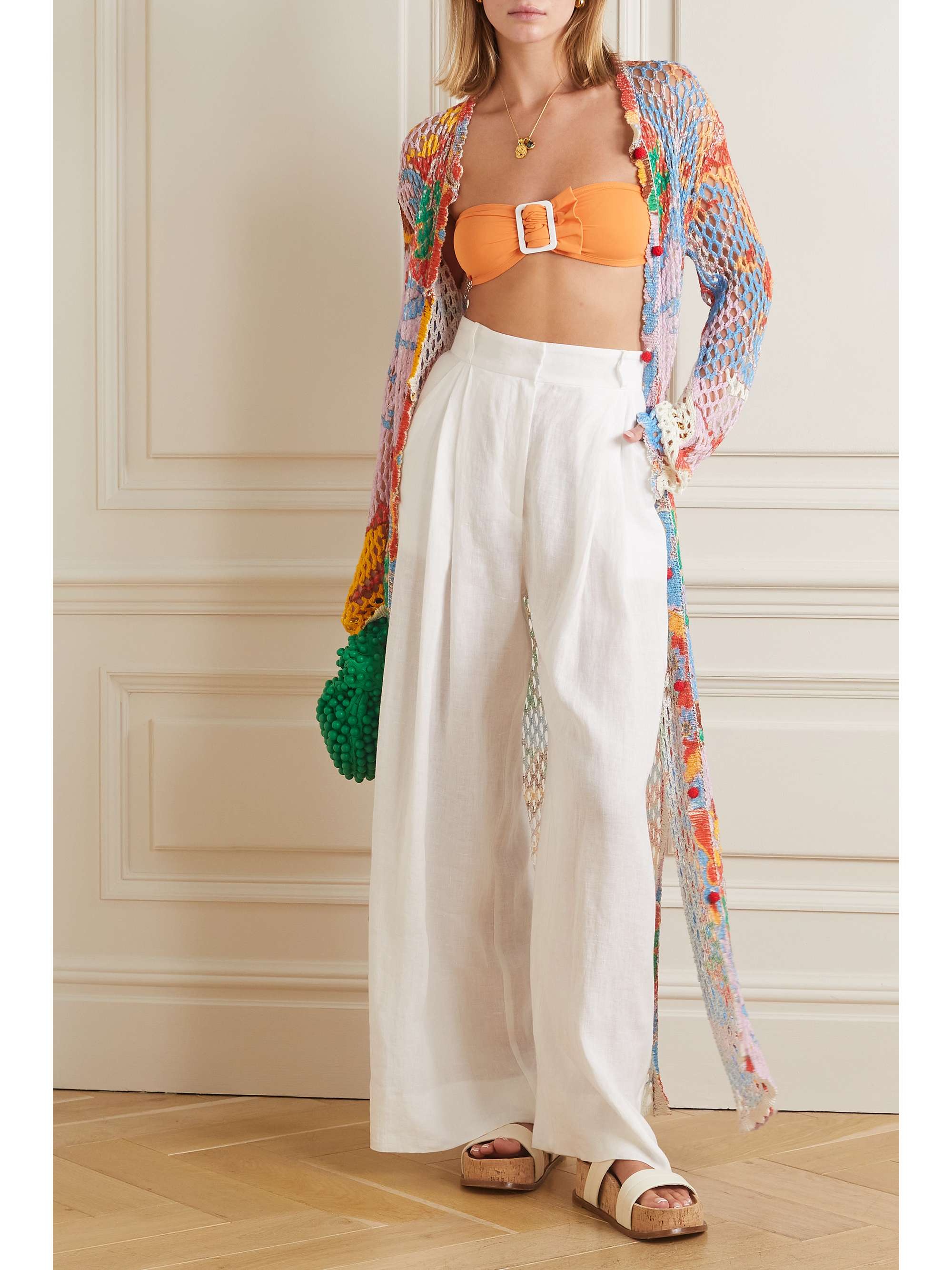 ETRO Printed crochet-knit linen cardigan
