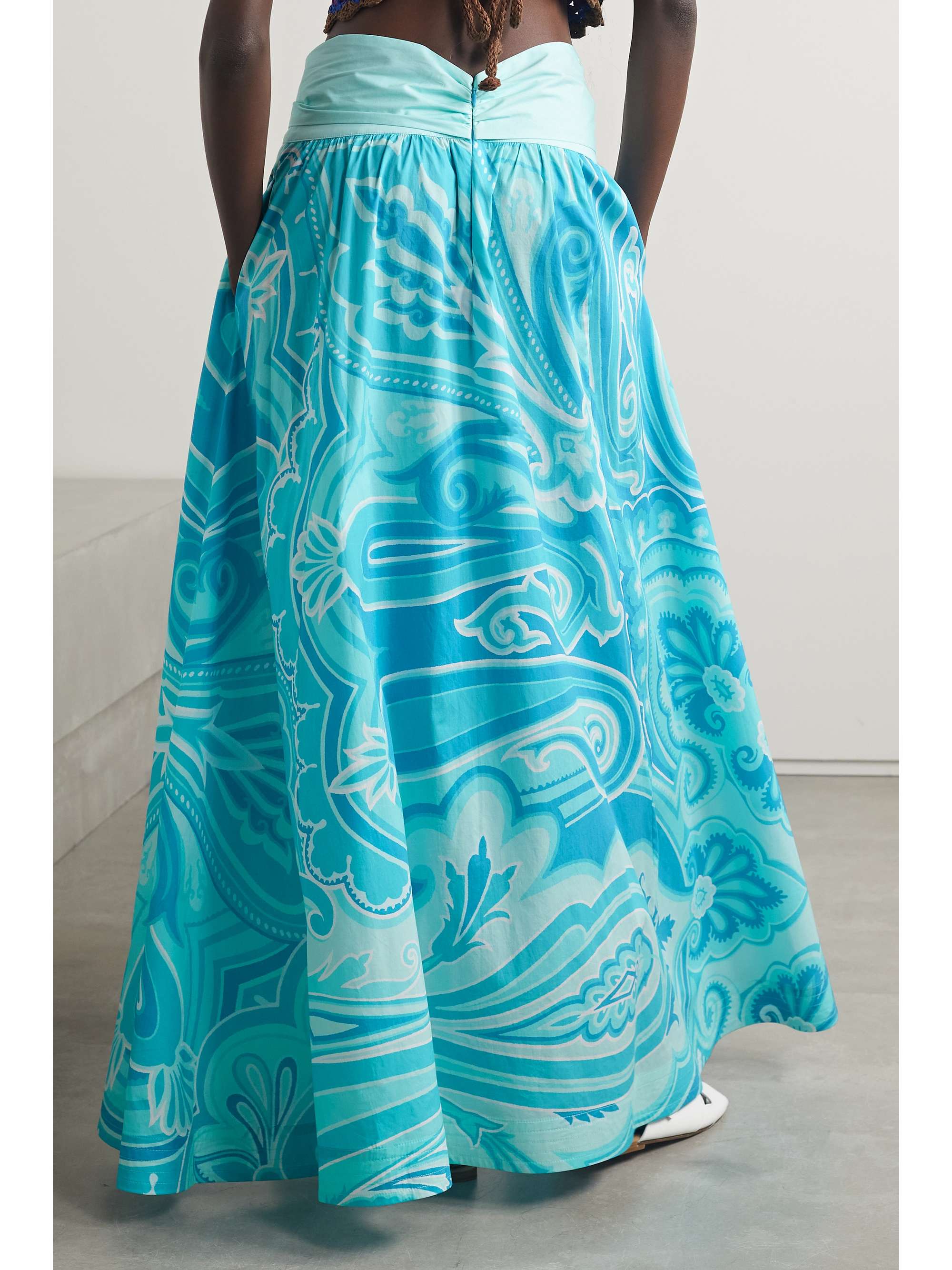 ETRO Printed cotton-blend poplin midi skirt