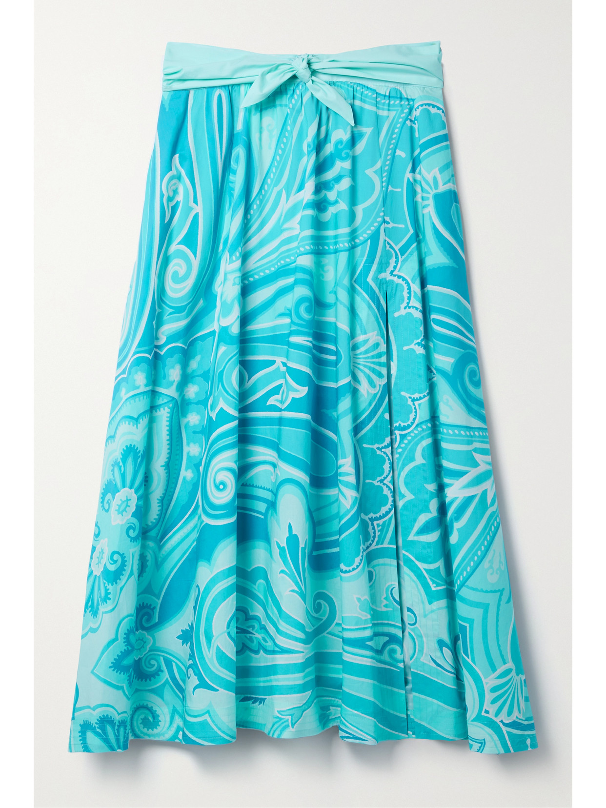 Etro - Printed Cotton-blend Poplin Midi Skirt - Blue