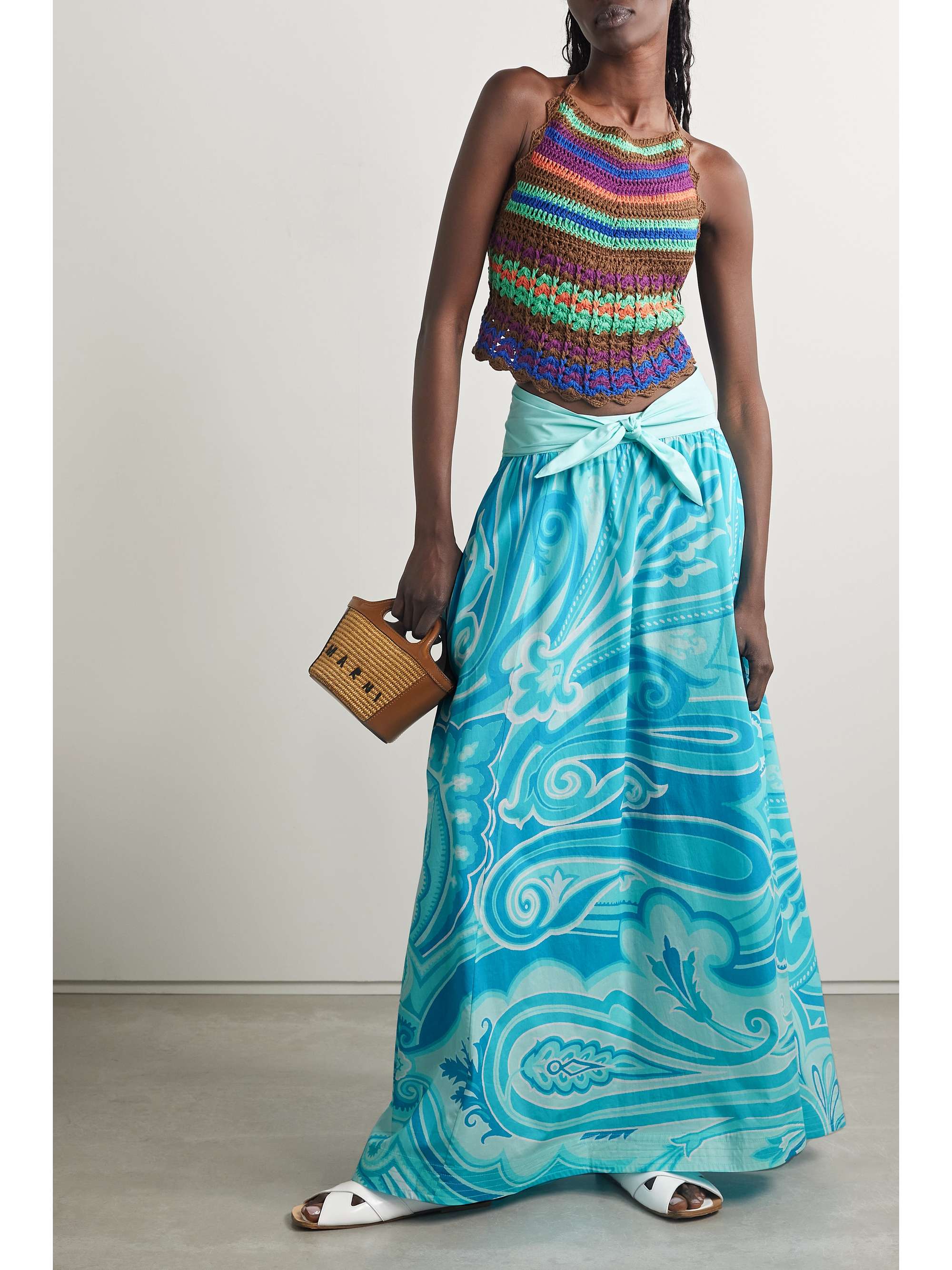ETRO Printed cotton-blend poplin midi skirt