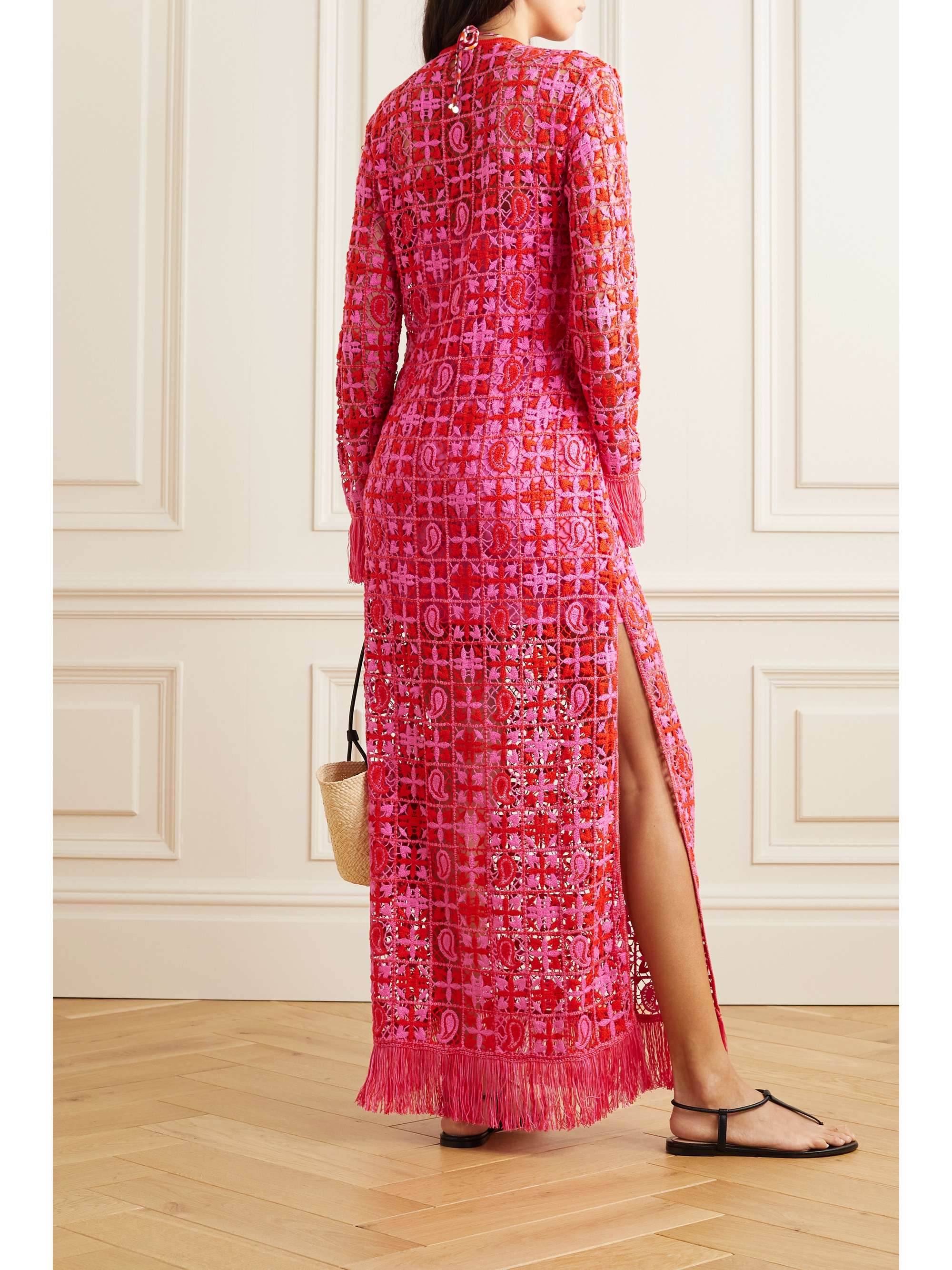 ETRO Fringed two-tone crocheted lace maxi dress