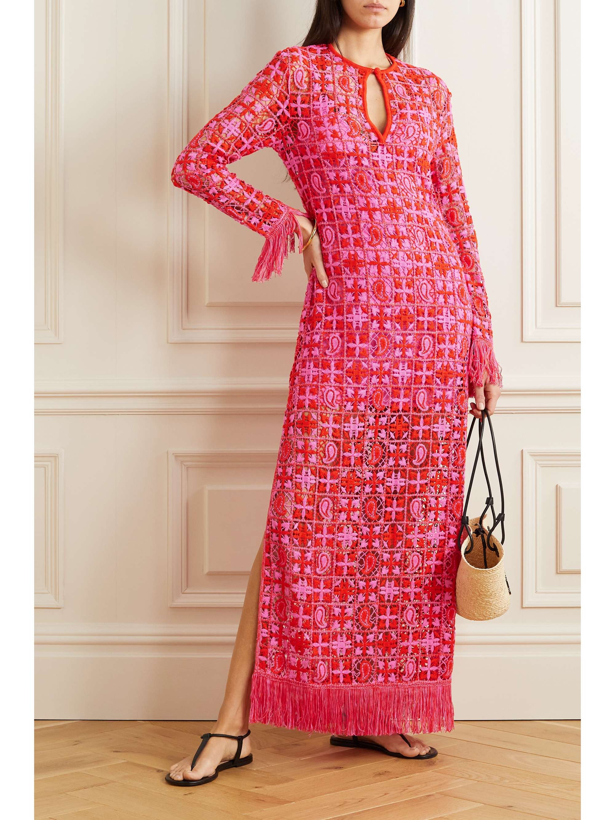 ETRO Fringed two-tone crocheted lace maxi dress