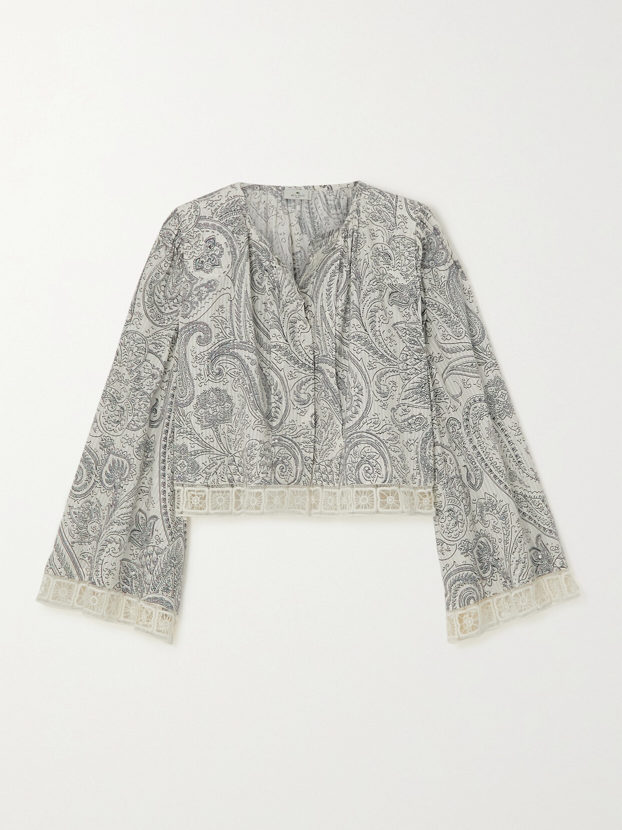 Etro - Cropped Crochet-trimmed Paisley-print Cotton And Silk-blend Blouse - White