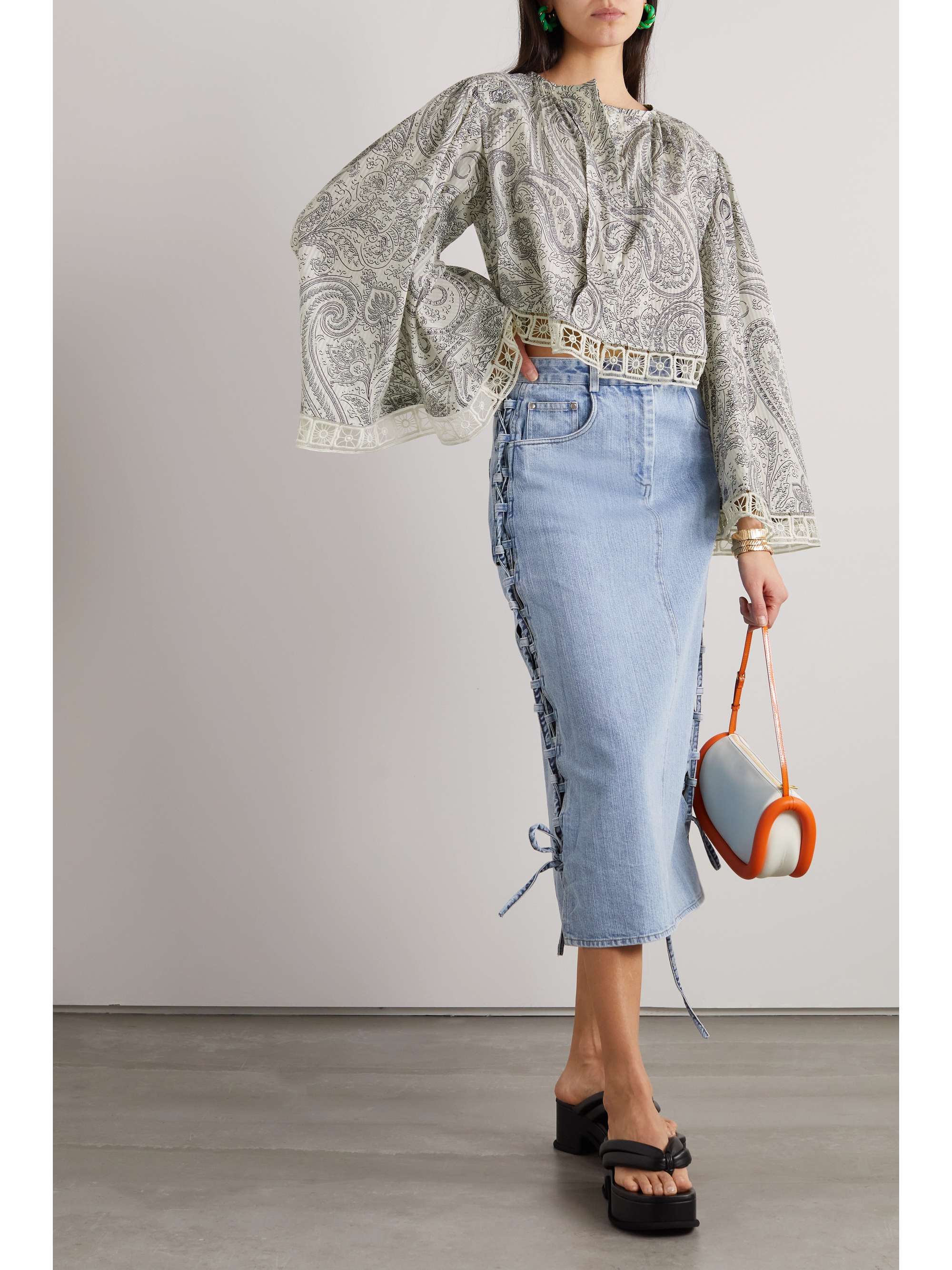 ETRO Cropped crochet-trimmed paisley-print cotton and silk-blend blouse