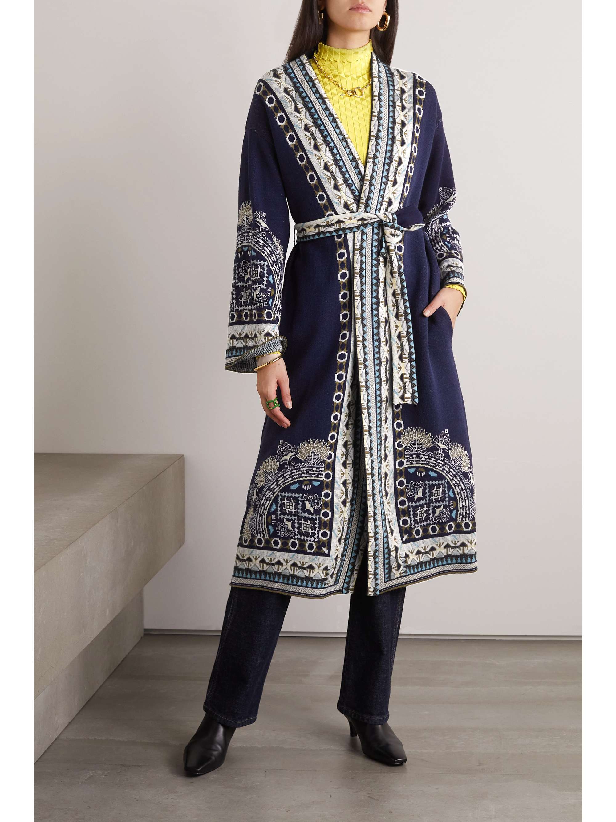 ETRO Belted jacquard-knit cardigan