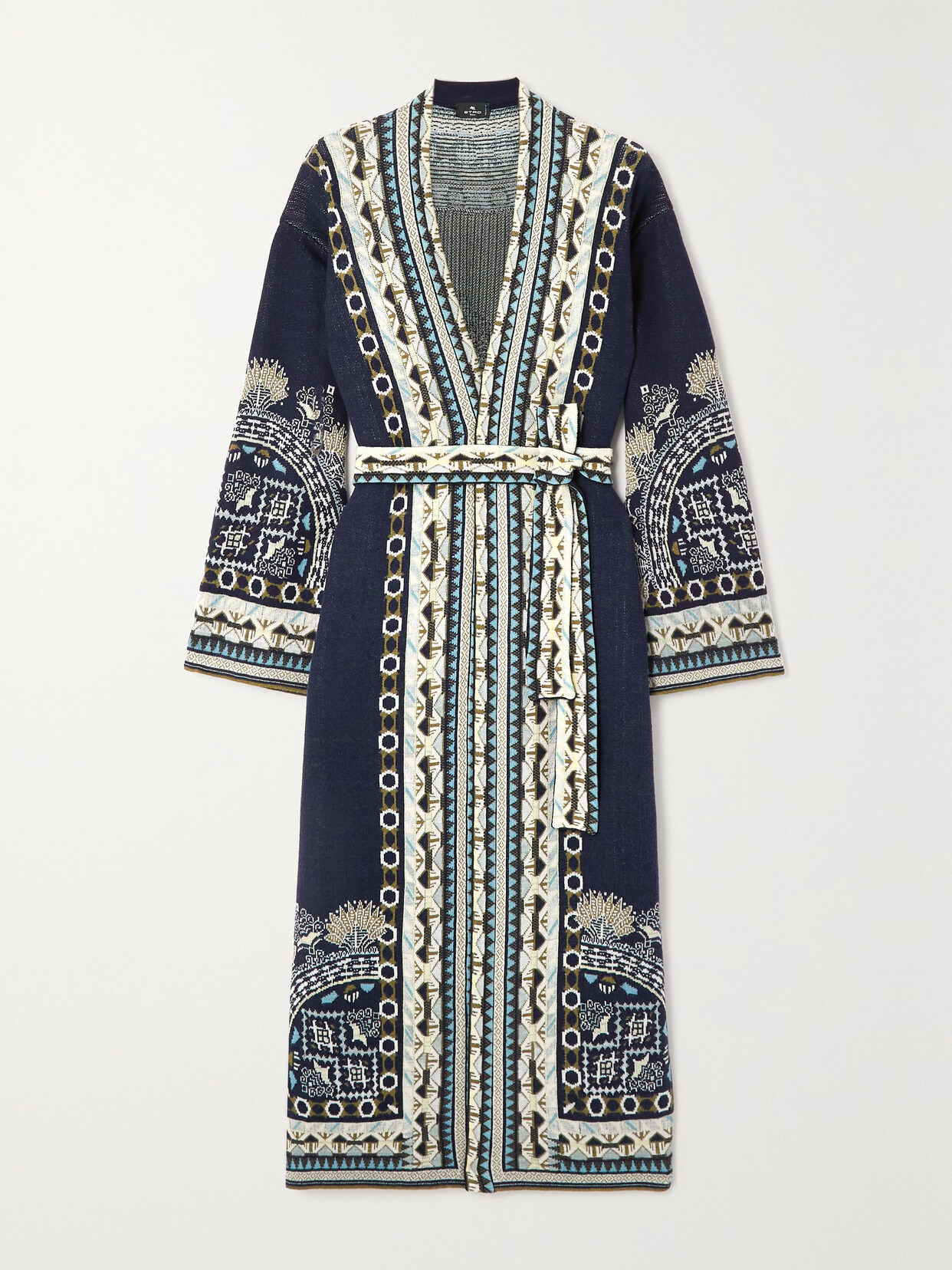 ETRO BELTED JACQUARD-KNIT CARDIGAN