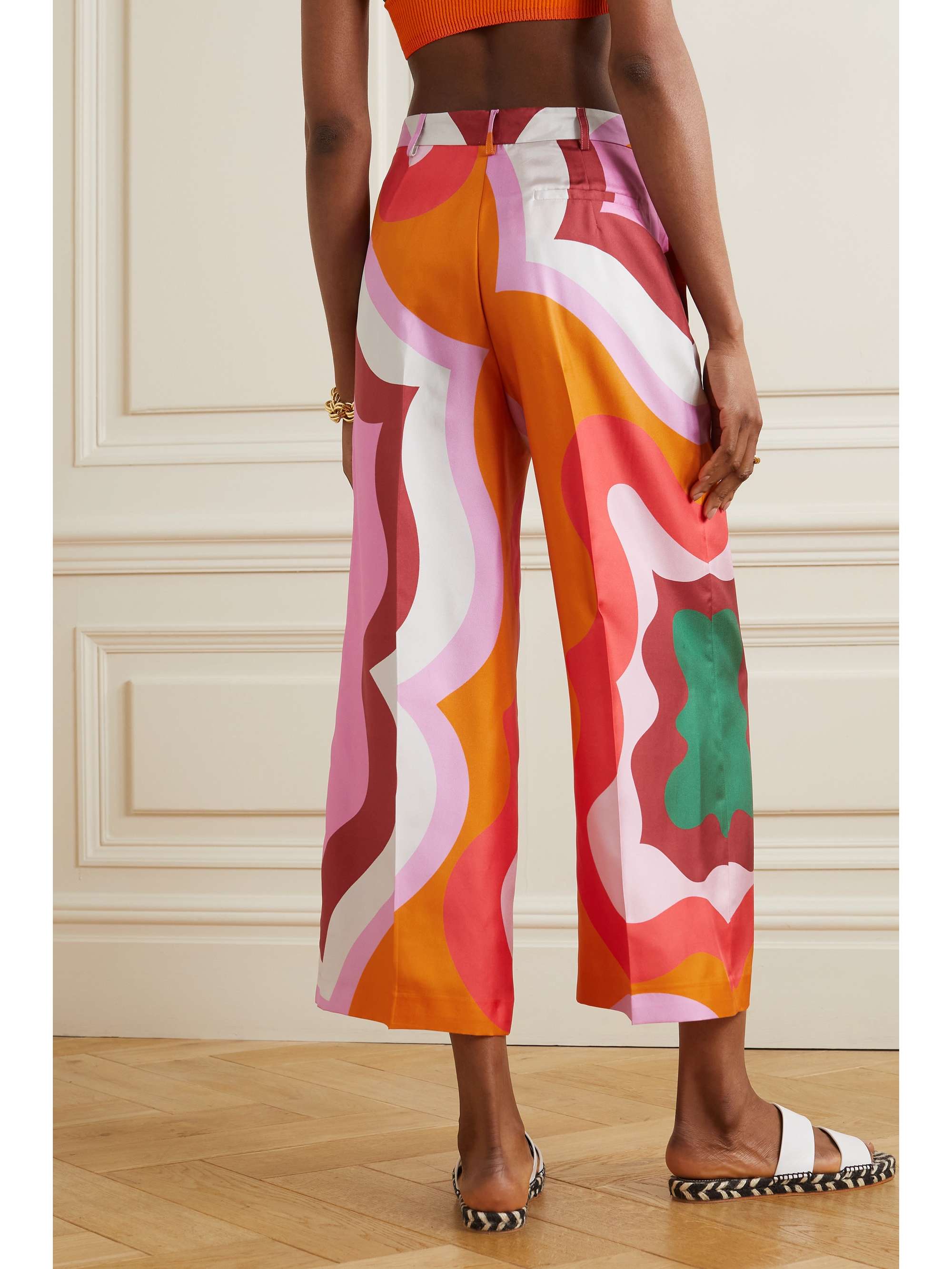 ETRO Cropped printed silk-twill wide-leg pants