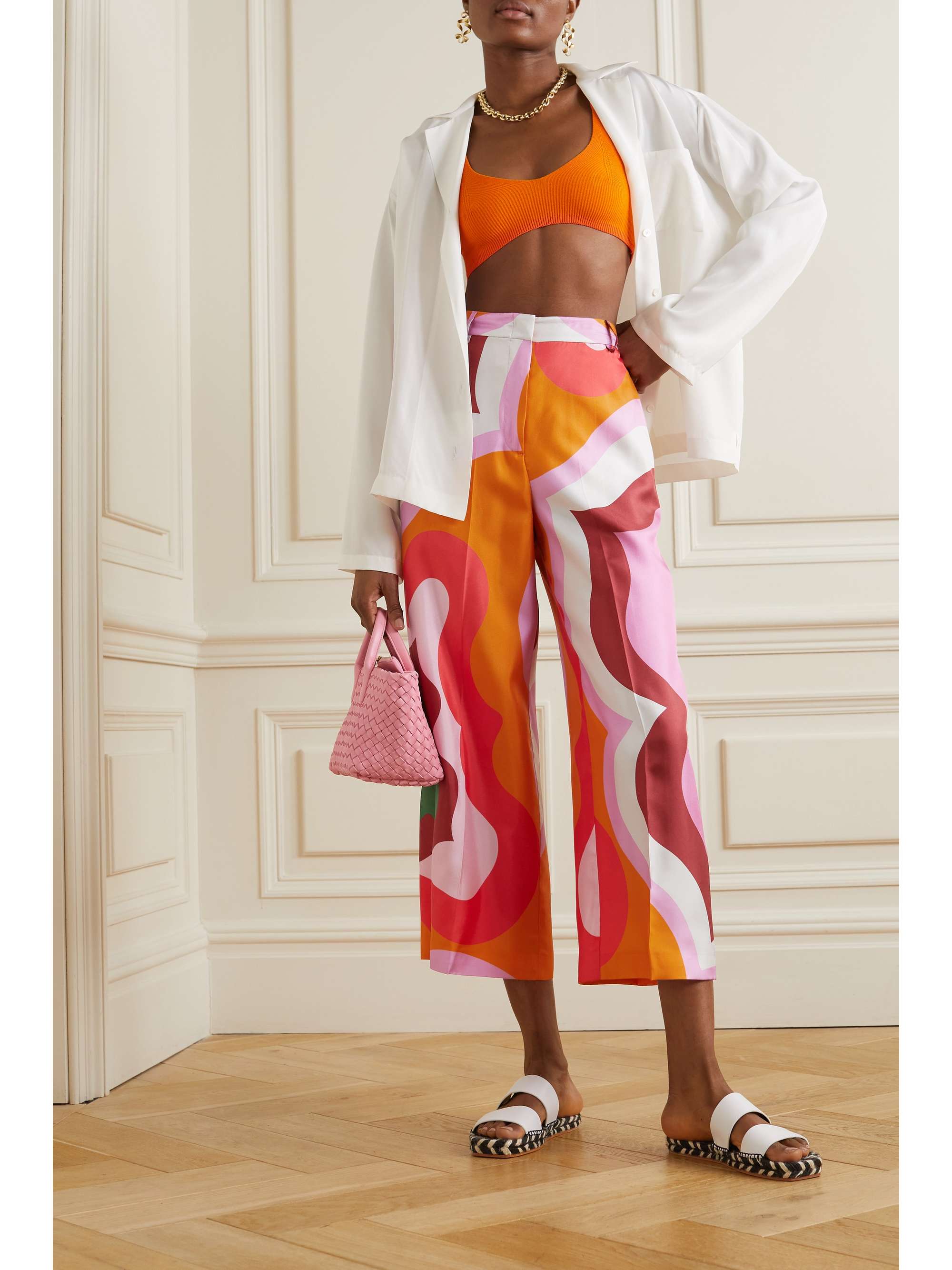 ETRO Cropped printed silk-twill wide-leg pants
