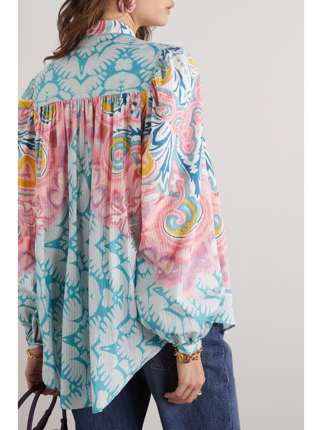 Etro Printed Cotton And Silk-blend Blouse In Blue