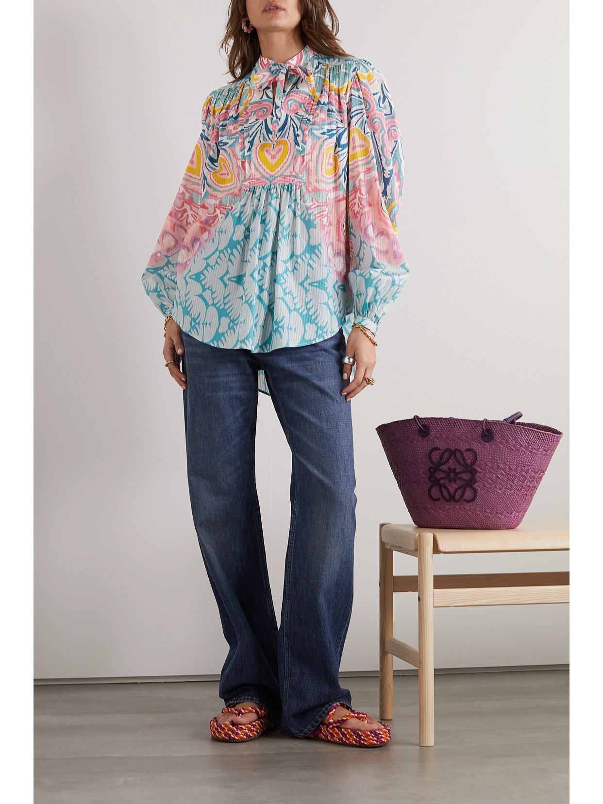 Etro Printed Cotton And Silk-blend Blouse In Blue