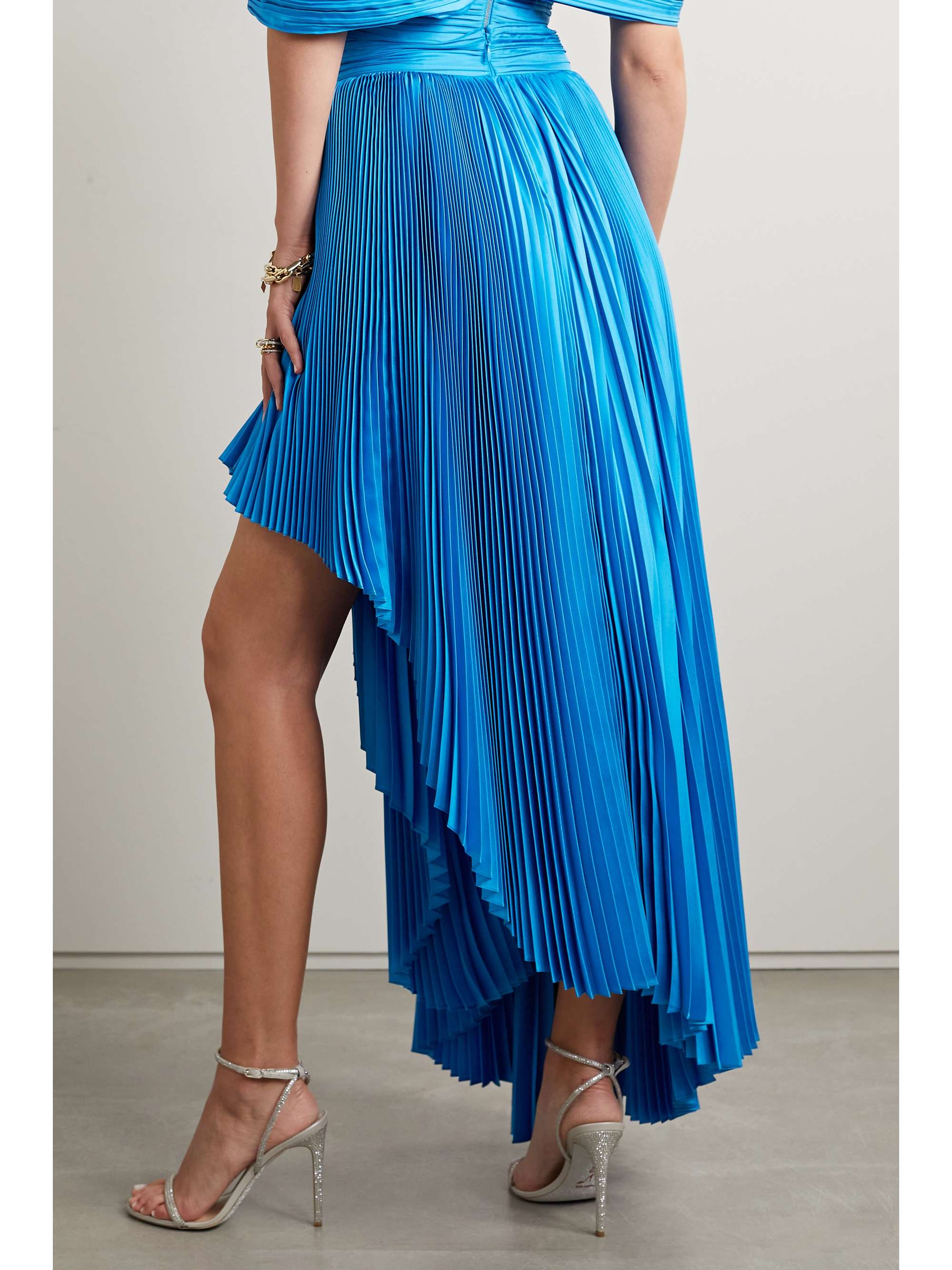 SEMSEM Draped asymmetric plissé silk-charmeuse maxi skirt