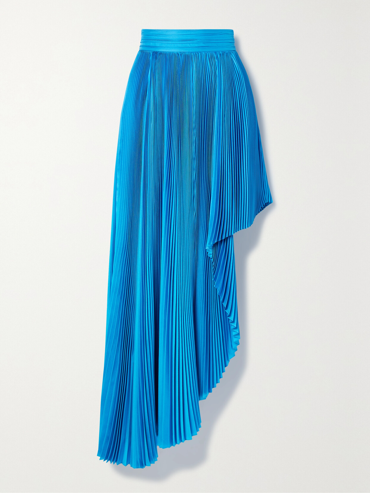 SemSem Draped Asymmetric Plissé Silk-charmeuse Maxi Skirt - Blue