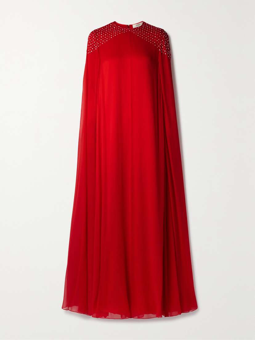 SemSem Cape-effect Crystal-embellished Silk-chiffon Gown
