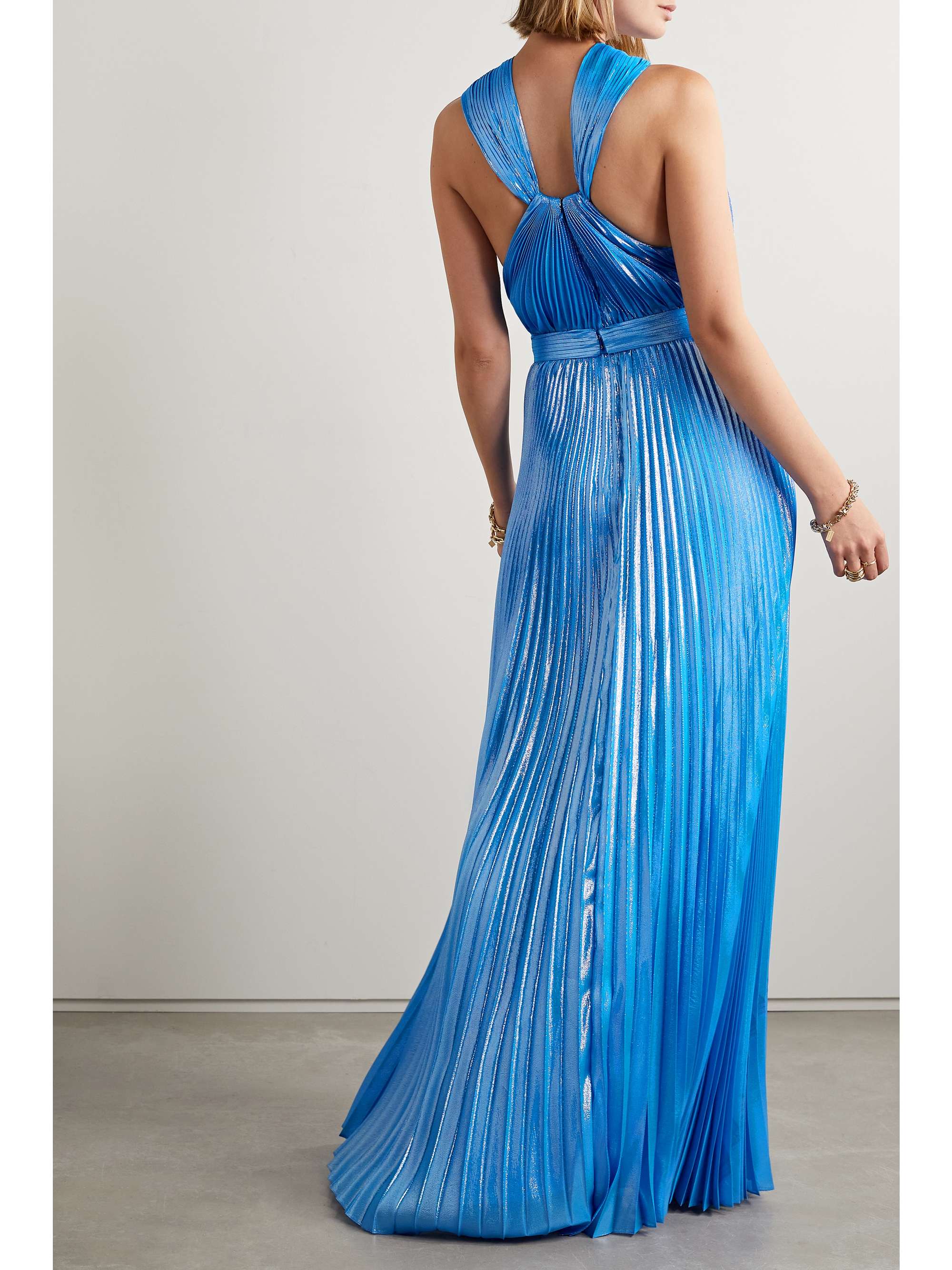 SEMSEM Cutout silk and Lurex-blend plissé-lamé halterneck gown