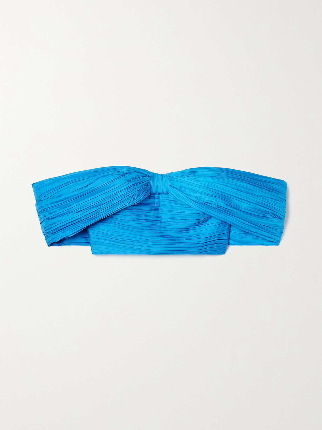 SemSem Off-the-shoulder Plissé Silk-charmeuse Bustier Top - Blue