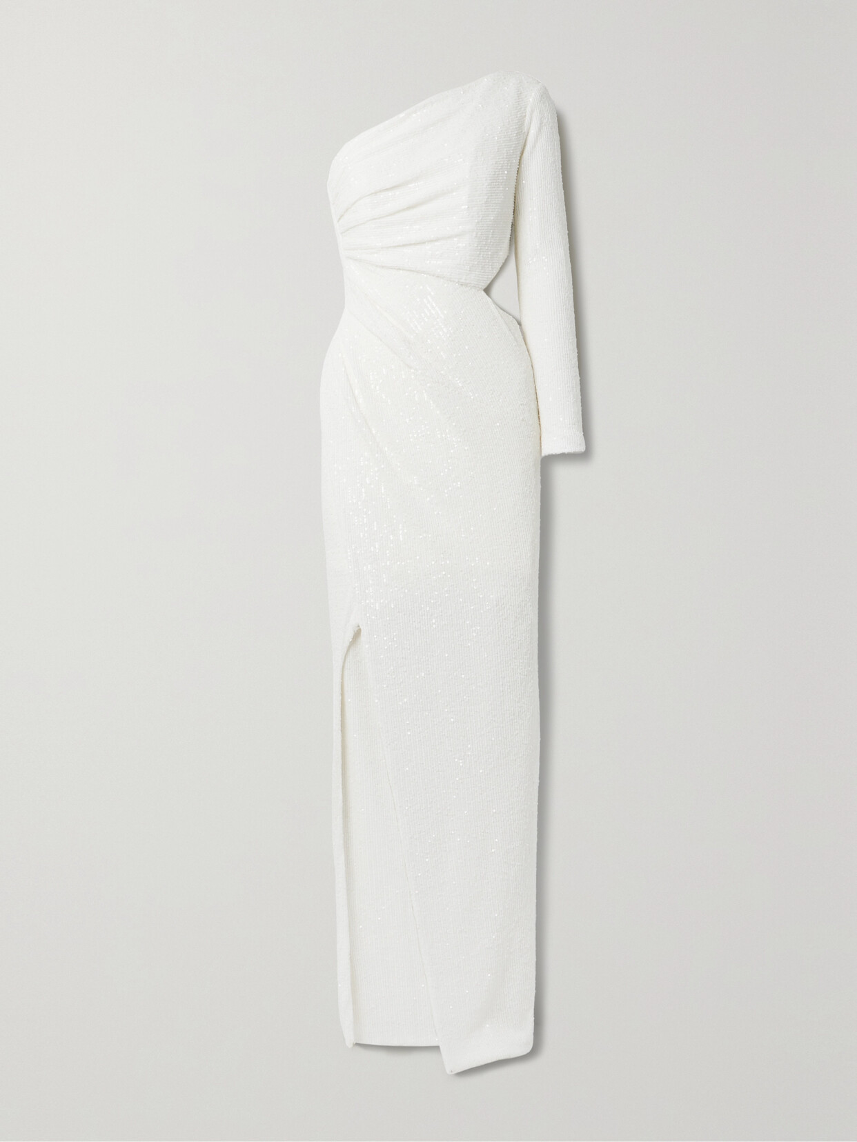 SemSem One-shoulder Cutout Sequined Knitted Gown - White
