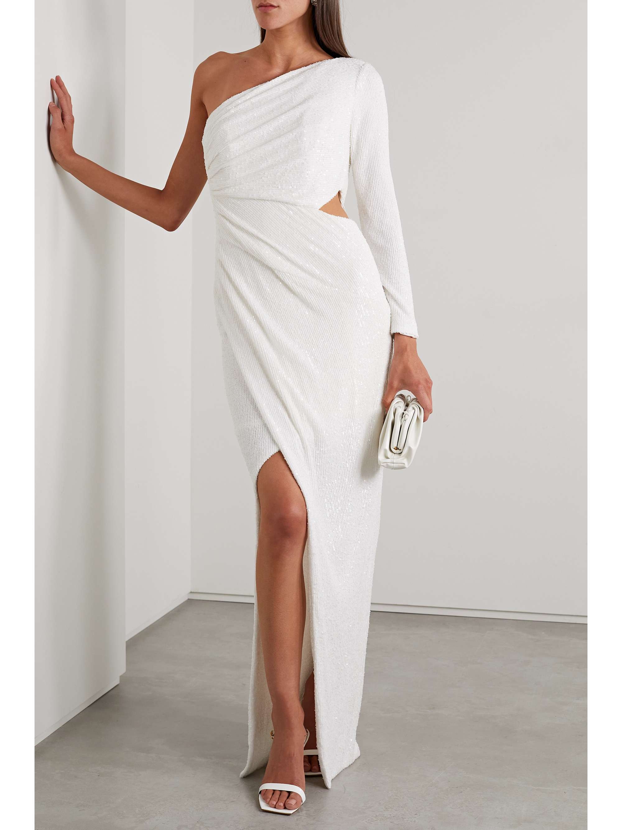 SEMSEM One-shoulder cutout sequined knitted gown