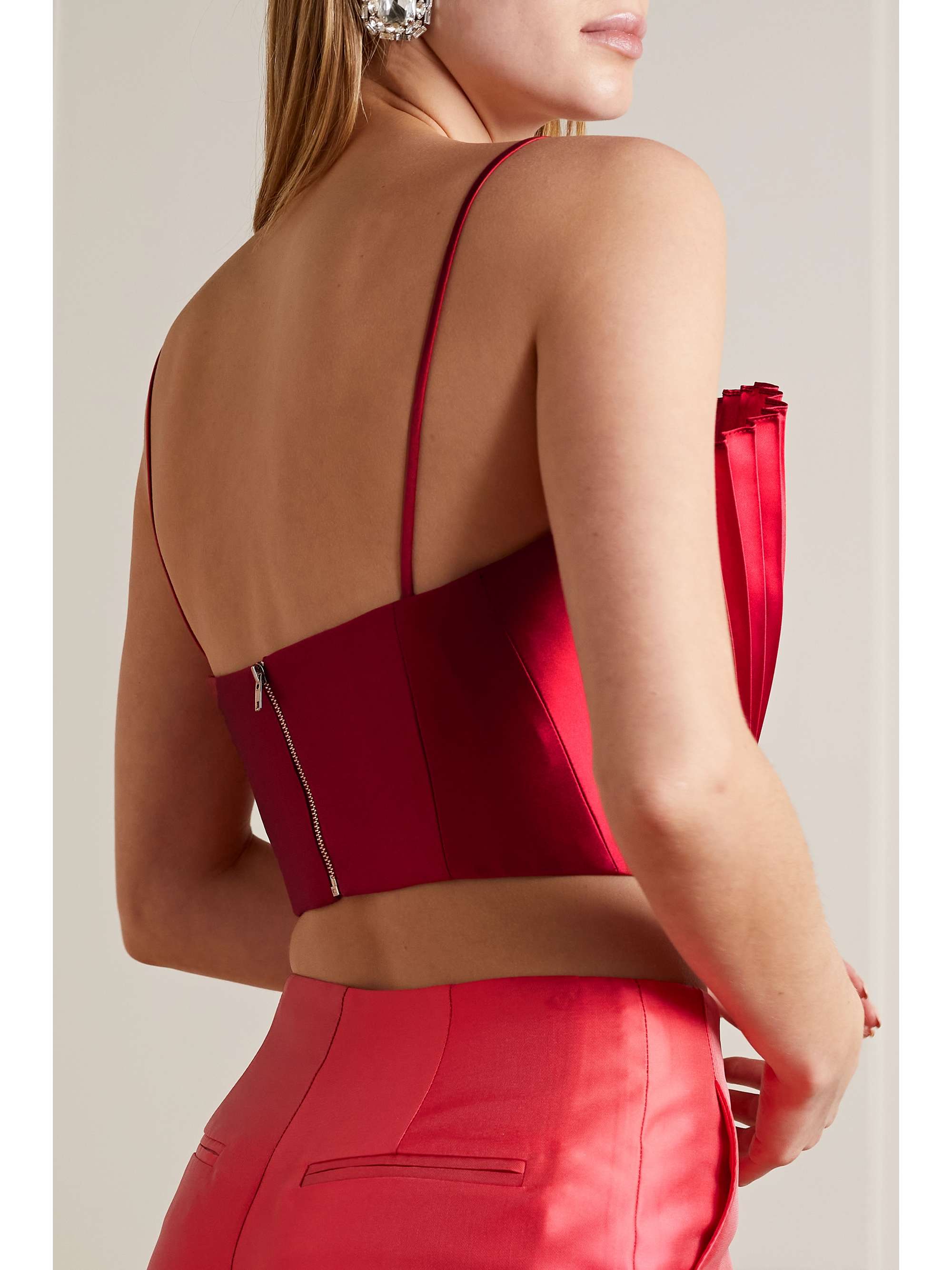 SEMSEM Cropped plissé-satin bustier top