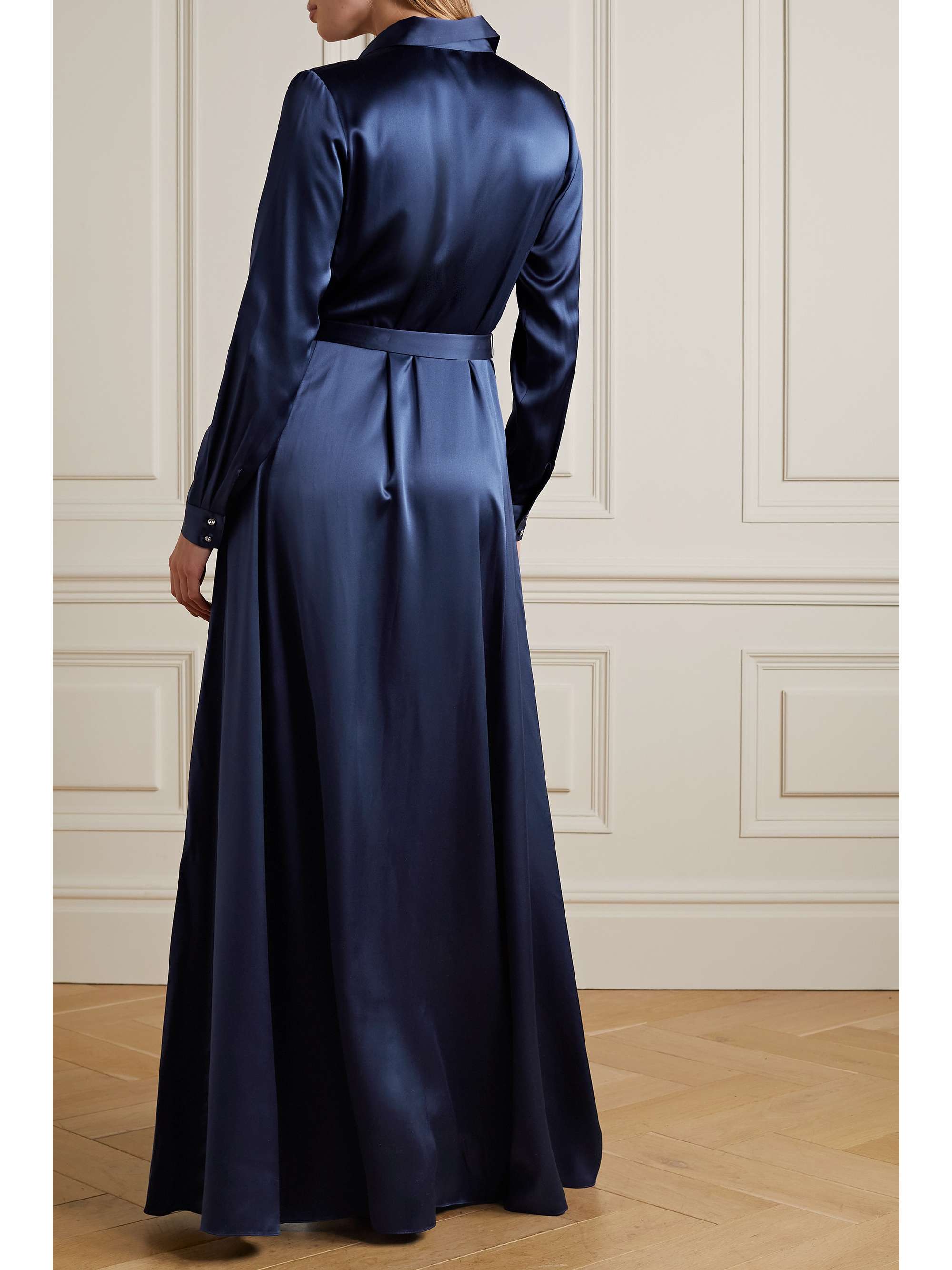 SEMSEM Belted crystal-embellished silk-satin gown