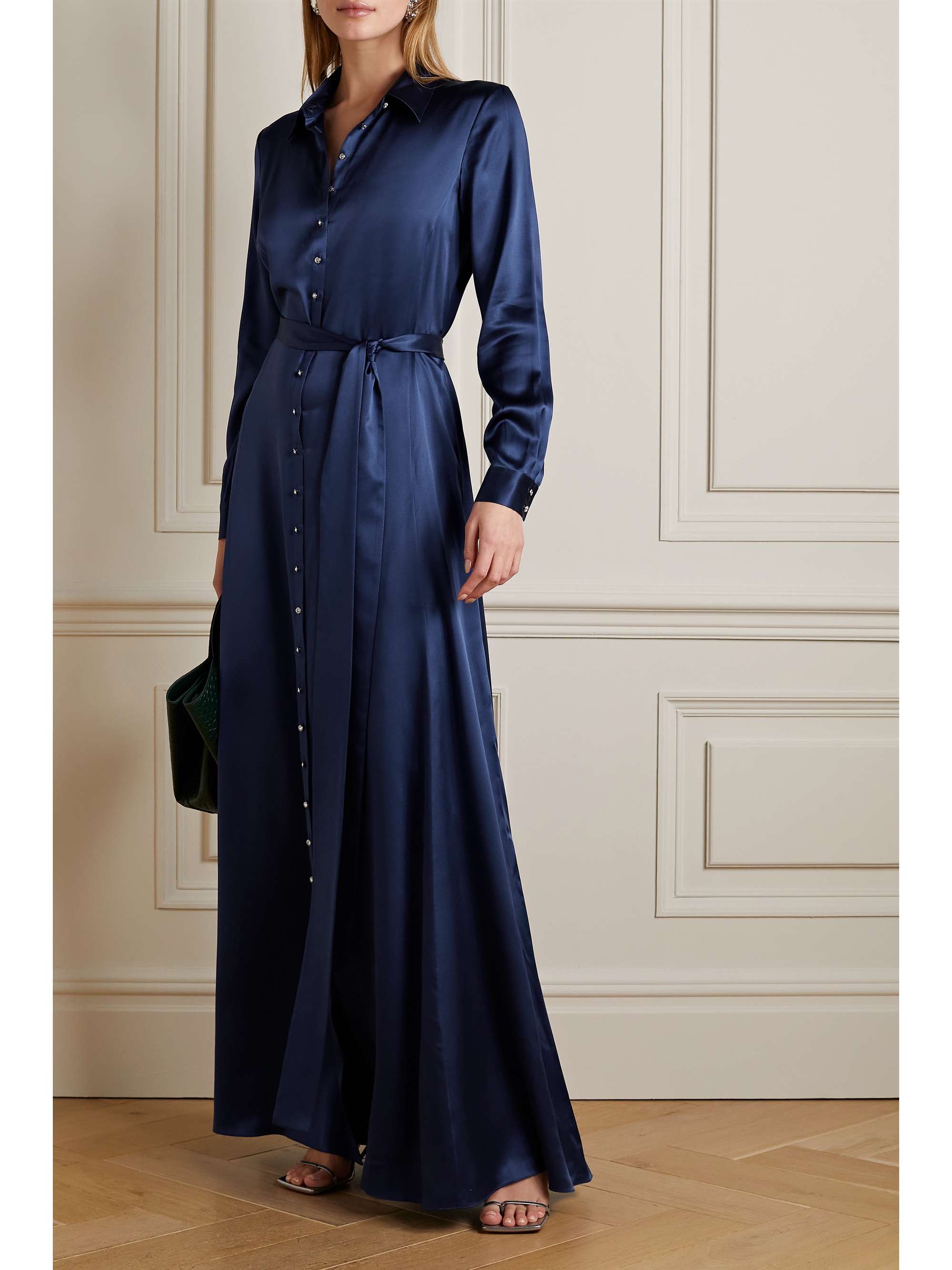 SEMSEM Belted crystal-embellished silk-satin gown