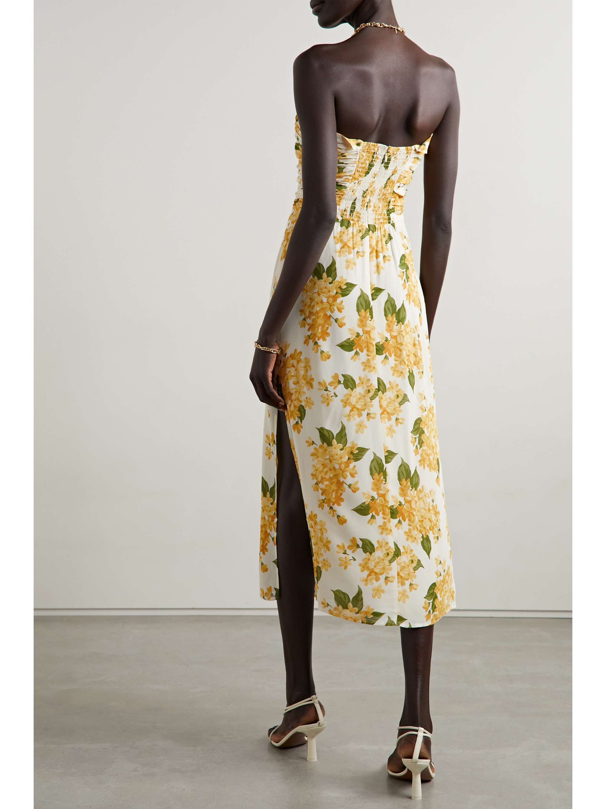 REFORMATION Lore ruched floral-print georgette midi dress