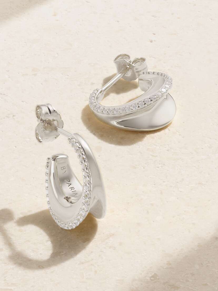 By Pariah O Huggies Mini Recycled Sterling Silver Sapphire Hoop Earrings