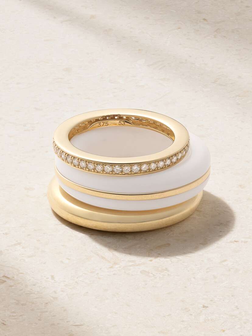 By Pariah The Albert, Essential Stacking And Triple Eternity Set Of Three Gold, 14-karat Recycled Gold, Agate And Diamond Rings