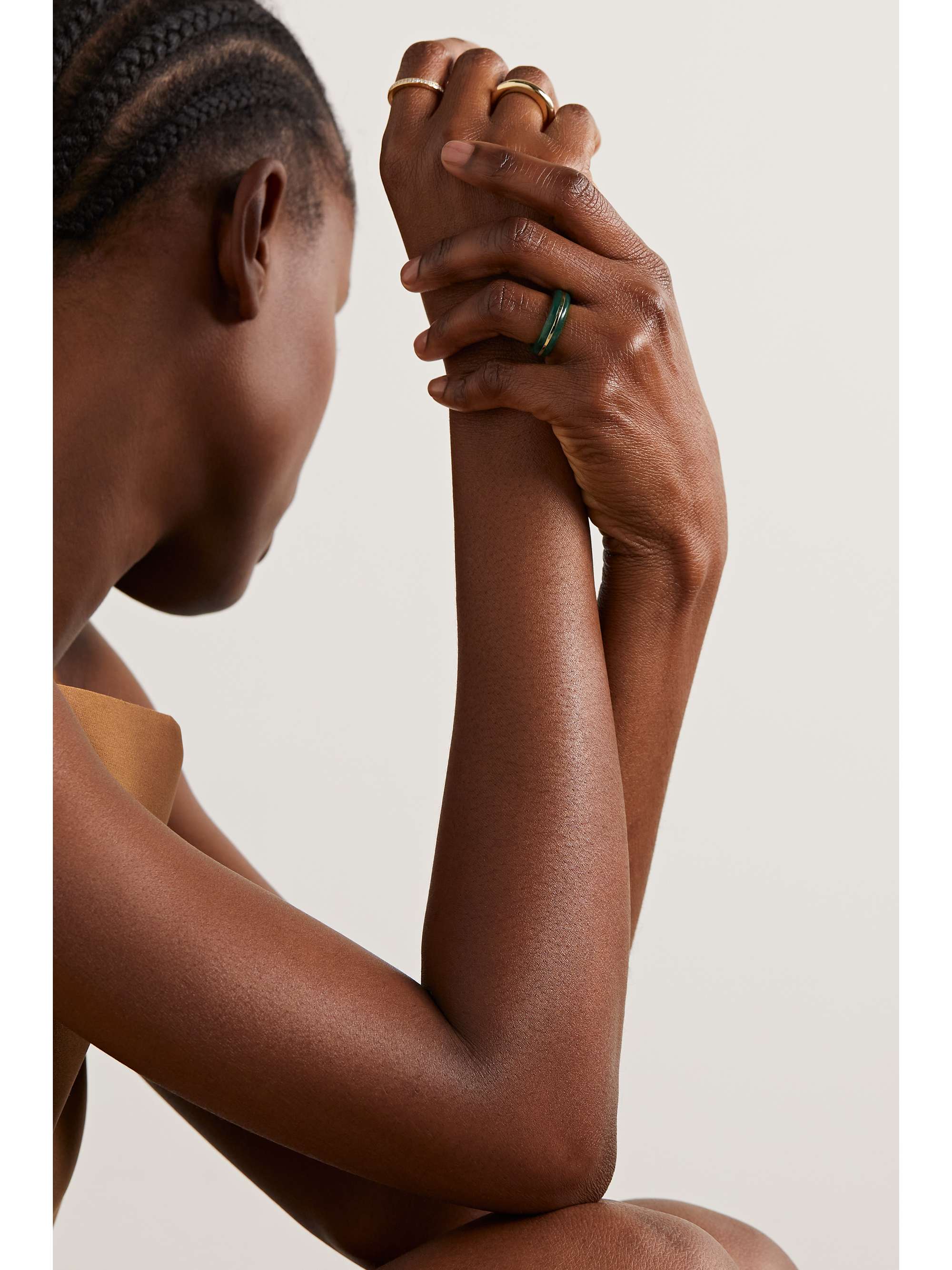 BY PARIAH The Albert, Essential and Triple Eternity set of three 9-karat recycled gold, agate and laboratory-grown diamond rings