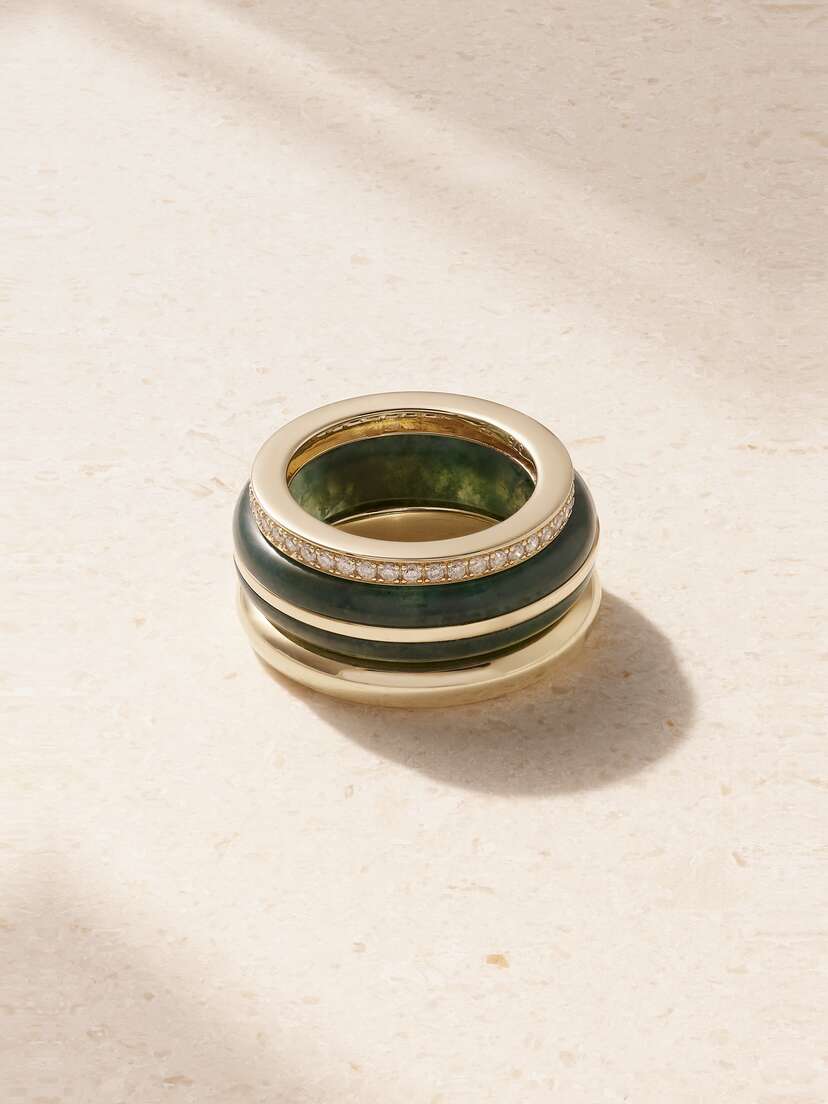 By Pariah + Net Sustain The Albert, Essential Stacking And Triple Eternity Set Of Three Gold, 14-karat Recycled Gold, Agate And Laboratory-grown Diamond Rings