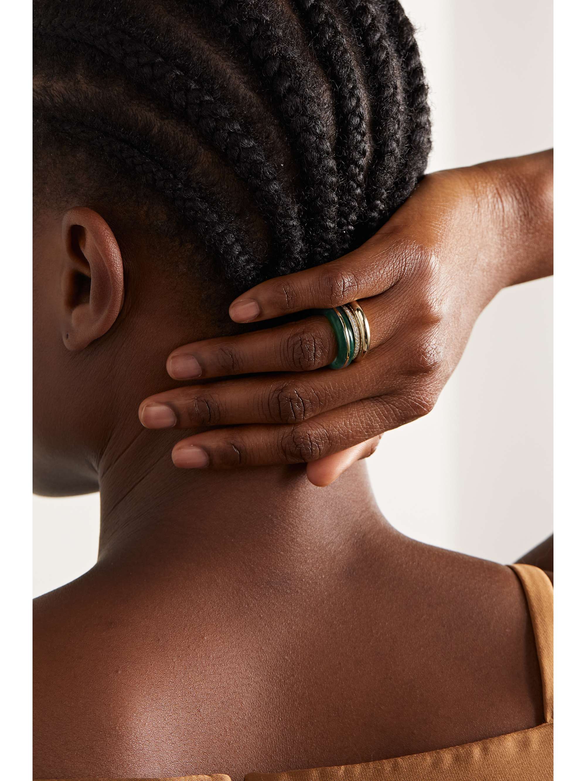 BY PARIAH The Albert, Essential and Triple Eternity set of three 9-karat recycled gold, agate and laboratory-grown diamond rings