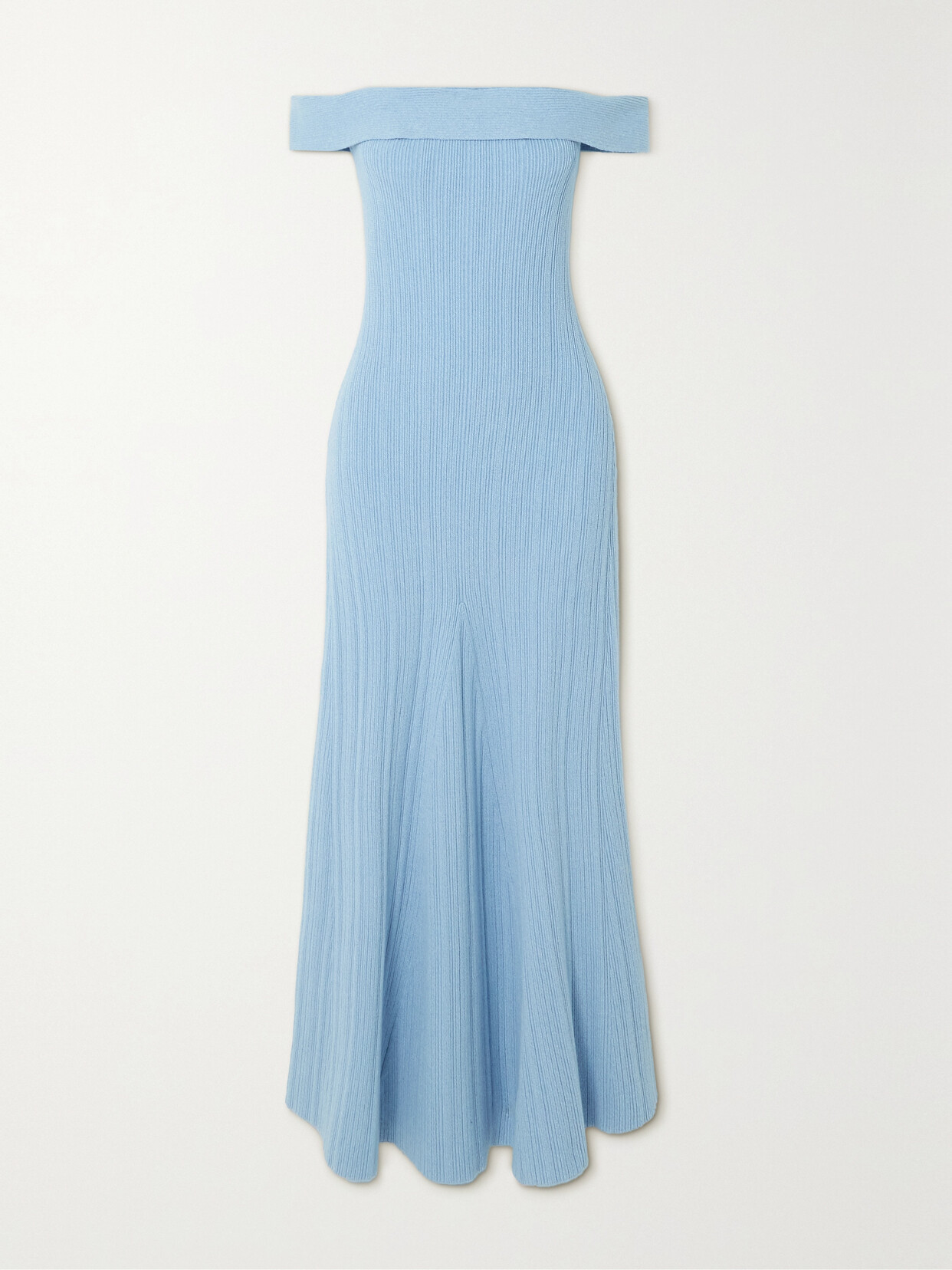 ANNA QUAN - Neve Off-the-shoulder Ribbed Cotton-blend Midi Dress - Blue