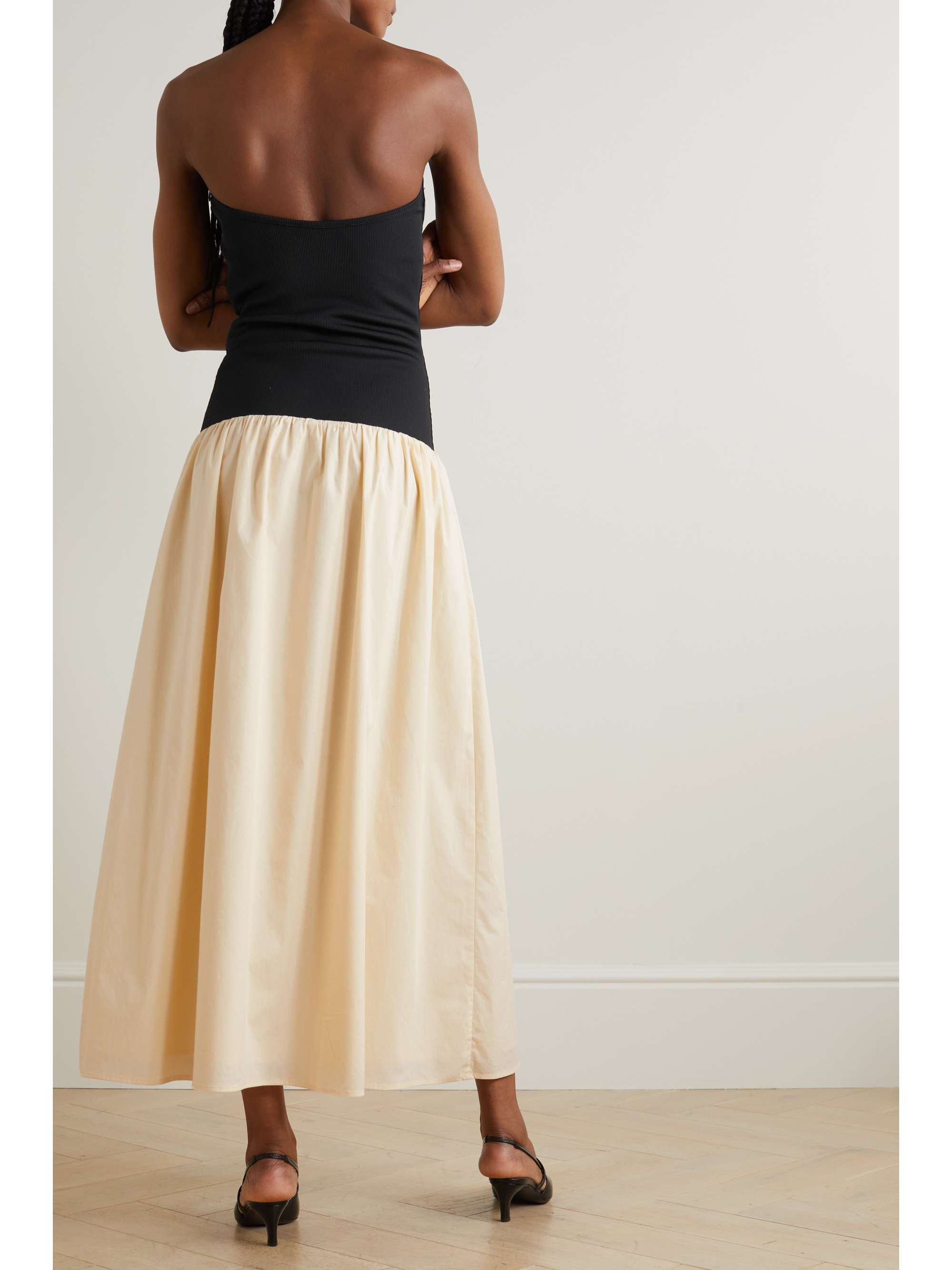White Amyra strapless stretchcotton poplin and ribbed jersey maxi