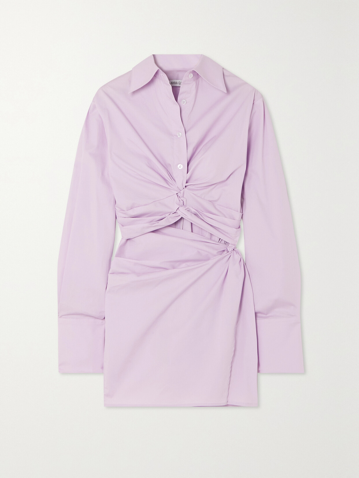 ANNA QUAN - Lola Gathered Cutout Stretch-cotton Mini Shirt Dress - Purple