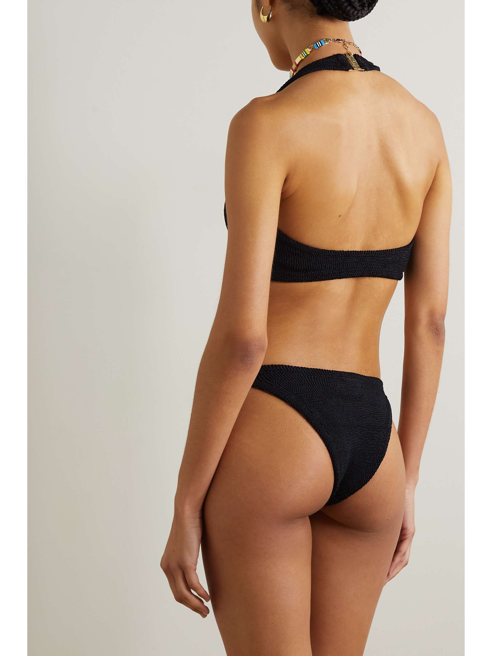 HUNZA G + NET SUSTAIN Coco embellished seersucker halterneck bikini