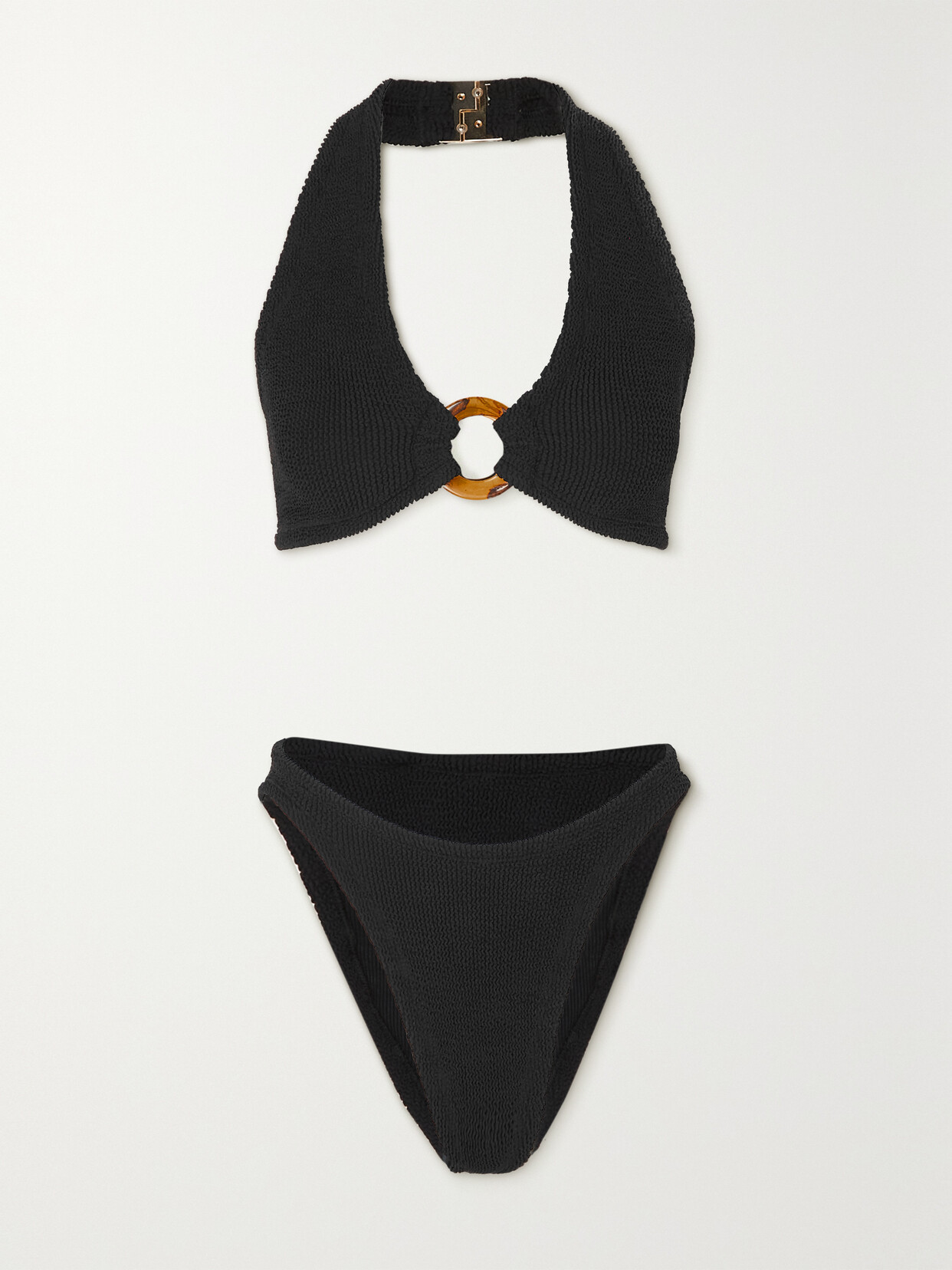 Hunza G - + Net Sustain Coco Seersucker Triangle Halterneck Bikini - Black