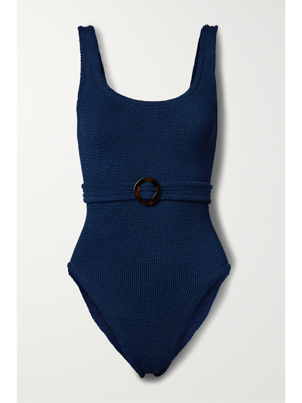【HUNZA G】sustain solitaire ベルト付き seersucker swimsuit Hunza G + Net Sustain Solitaire Belted Seersucker Swimsuit