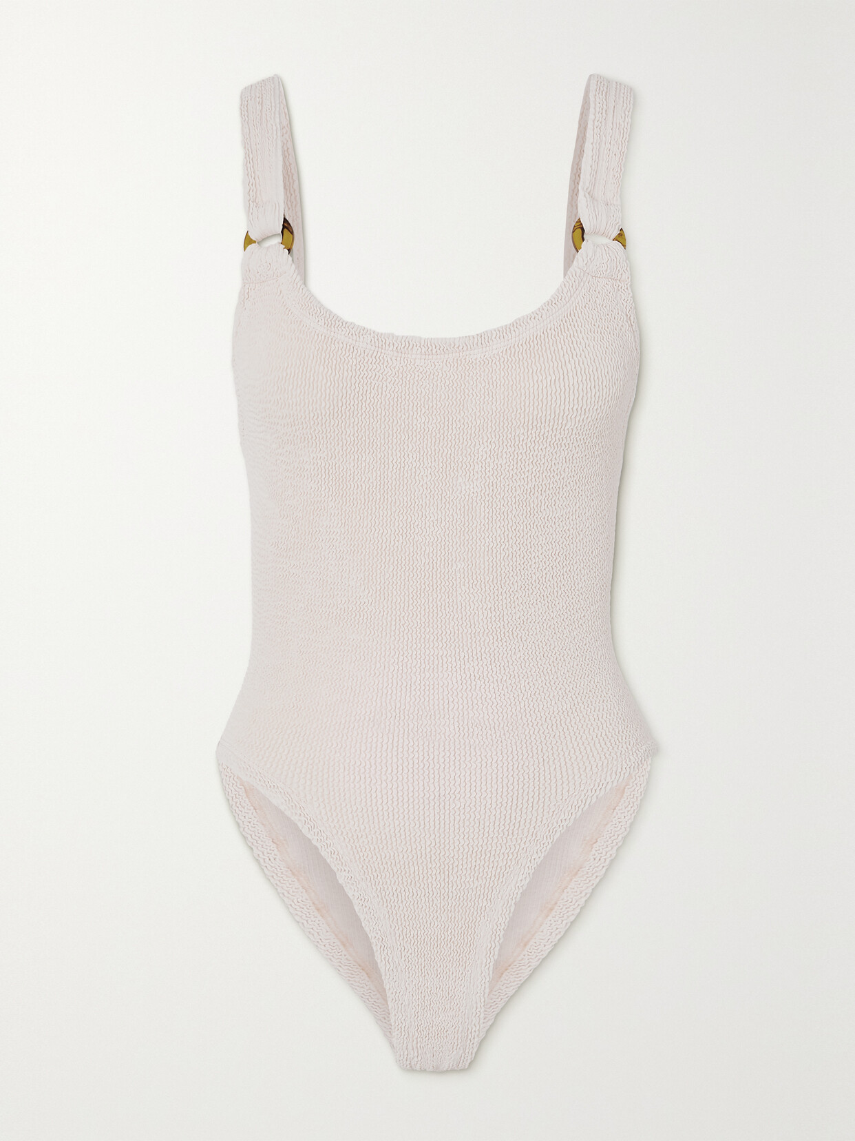 Hunza G - + Net Sustain Domino Embellished Metallic Seersucker Swimsuit - Pink