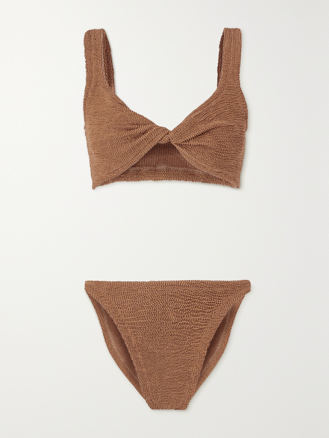 Hunza G - + Net Sustain Juno Twist-front Seersucker Bikini - Brown