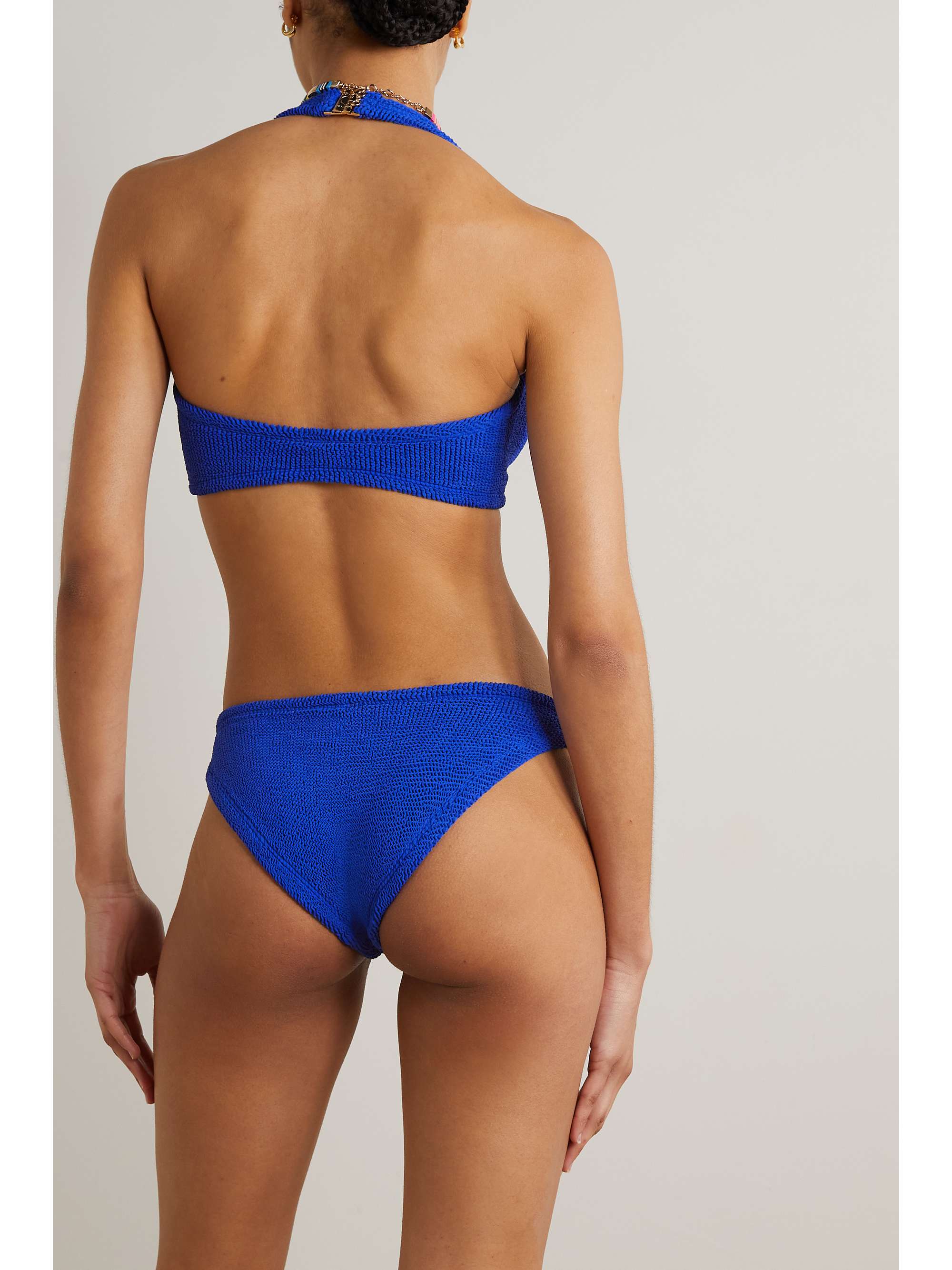 HUNZA G + NET SUSTAIN Coco embellished seersucker halterneck bikini