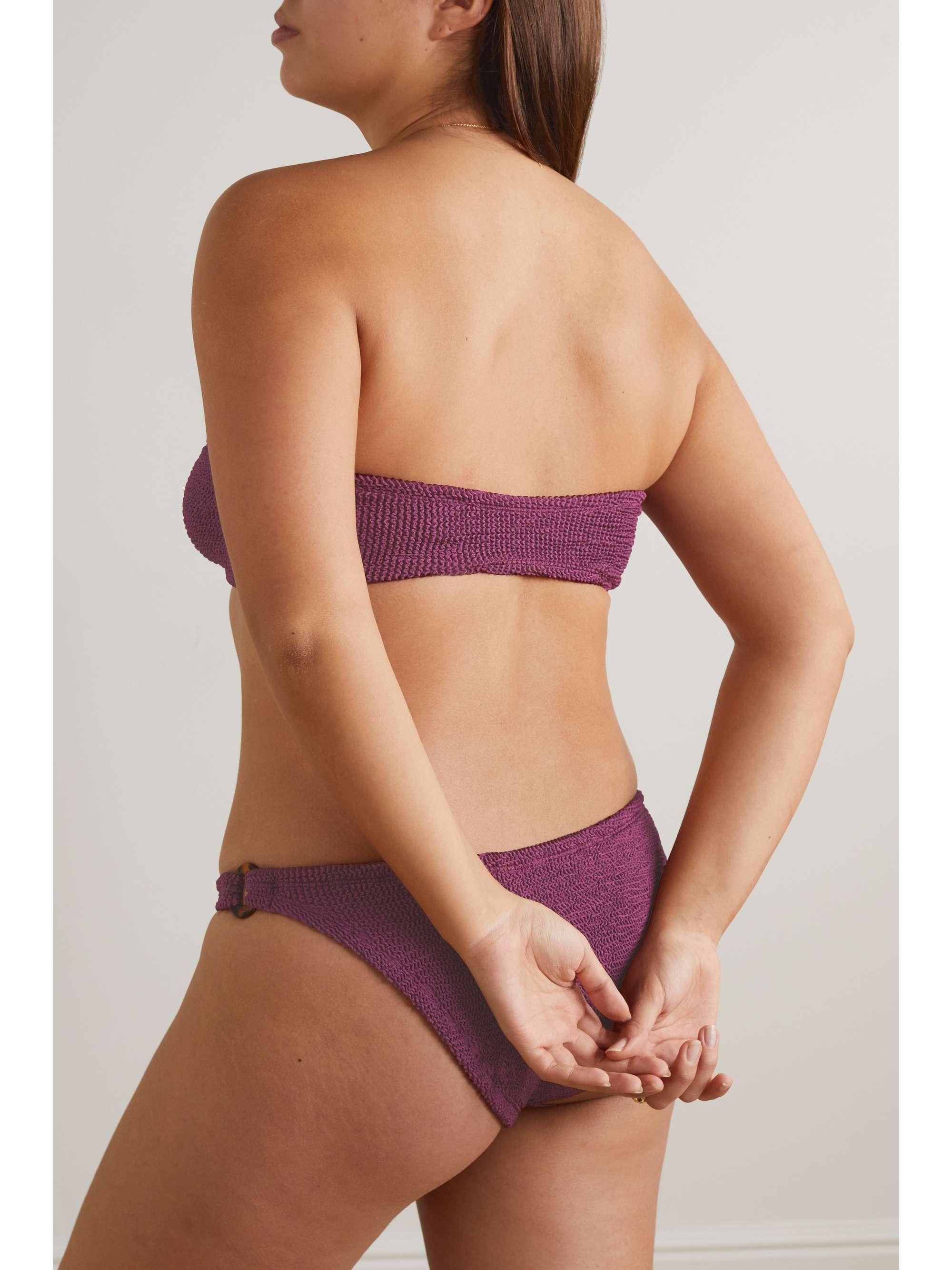 HUNZA G Gloria embellished seersucker bandeau bikini