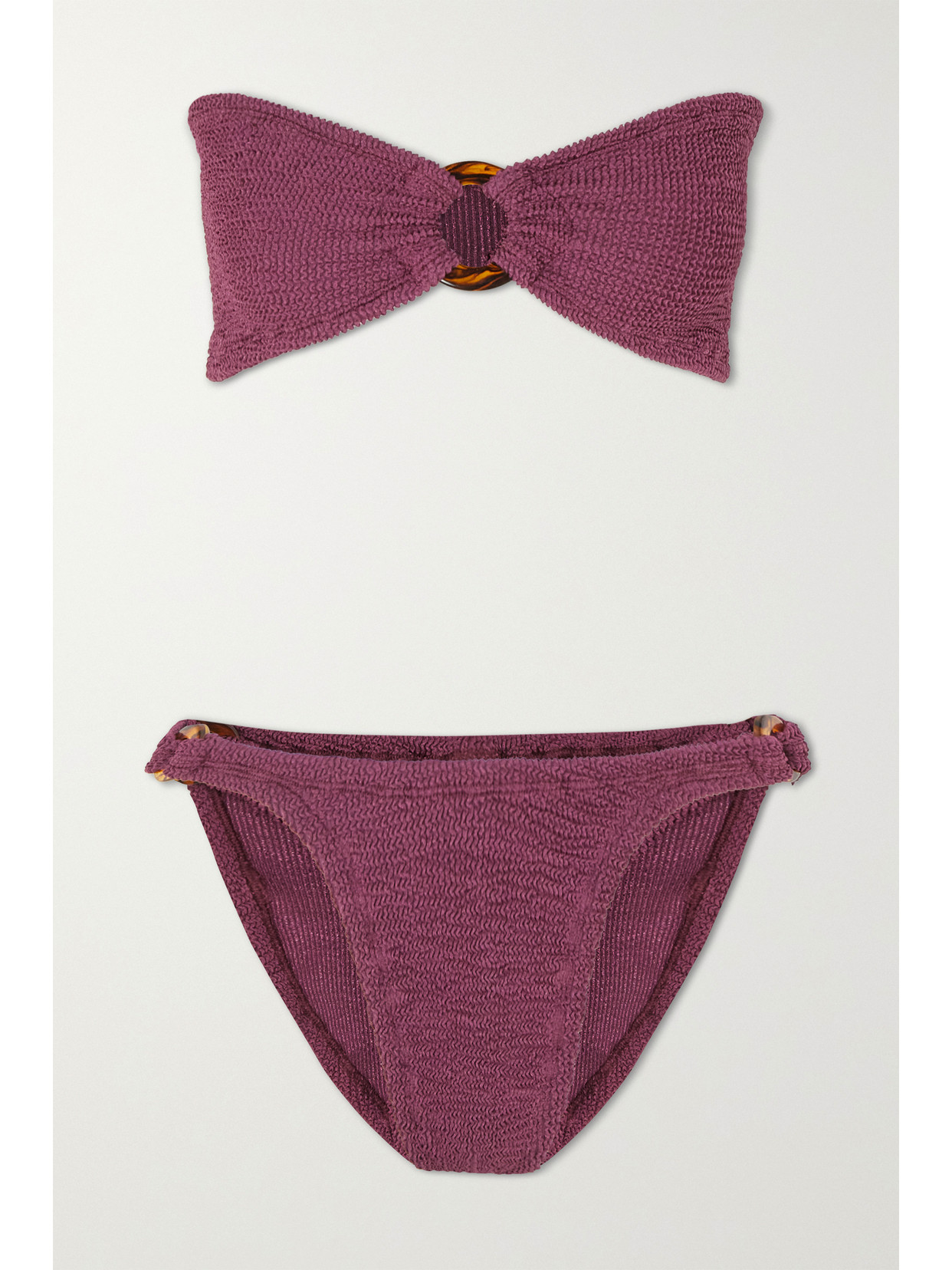 Hunza G - + Net Sustain Gloria Embellished Metallic Seersucker Bandeau Bikini - Purple