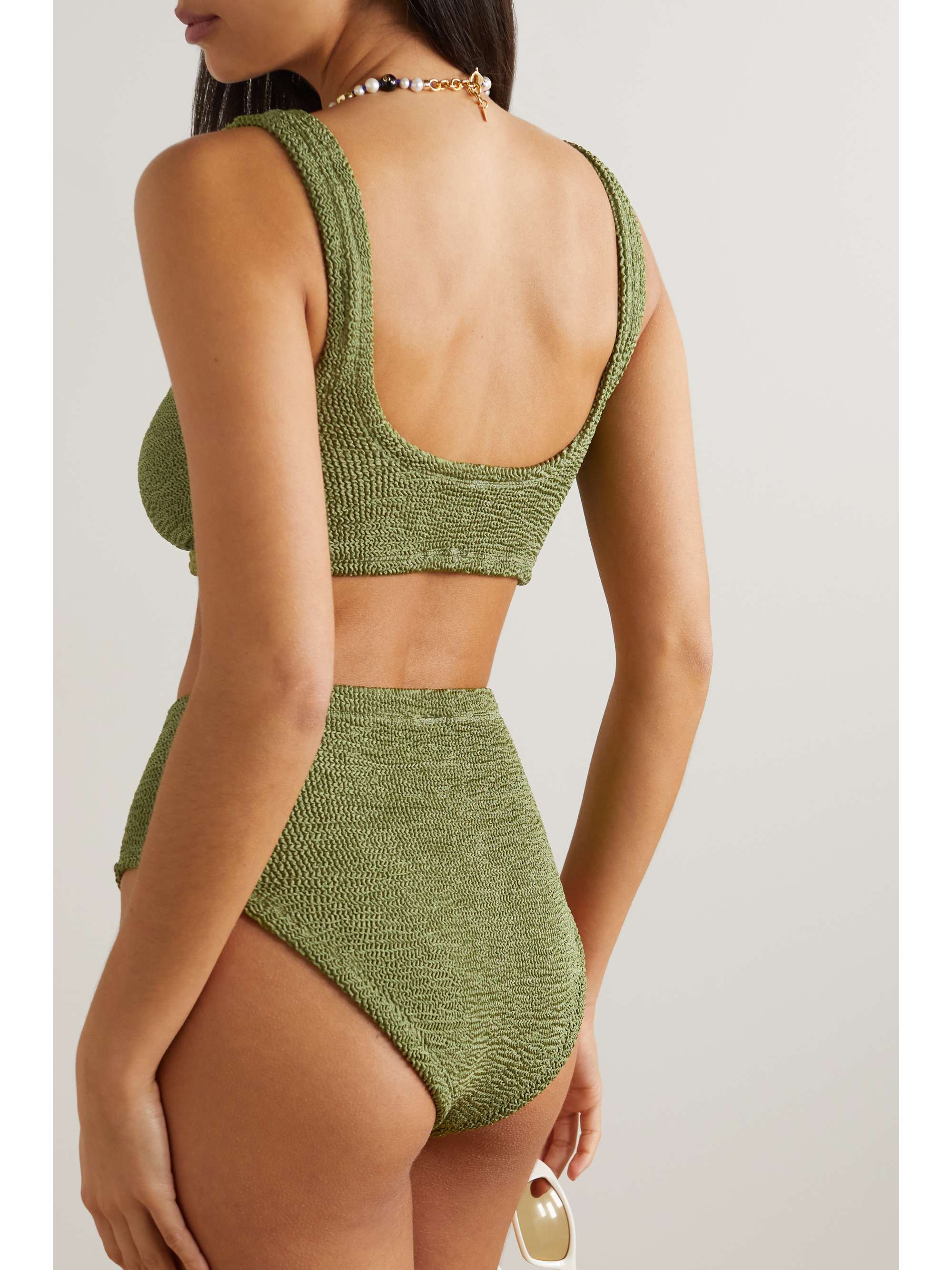 HUNZA G + NET SUSTAIN Jamie twist-front seersucker bikini