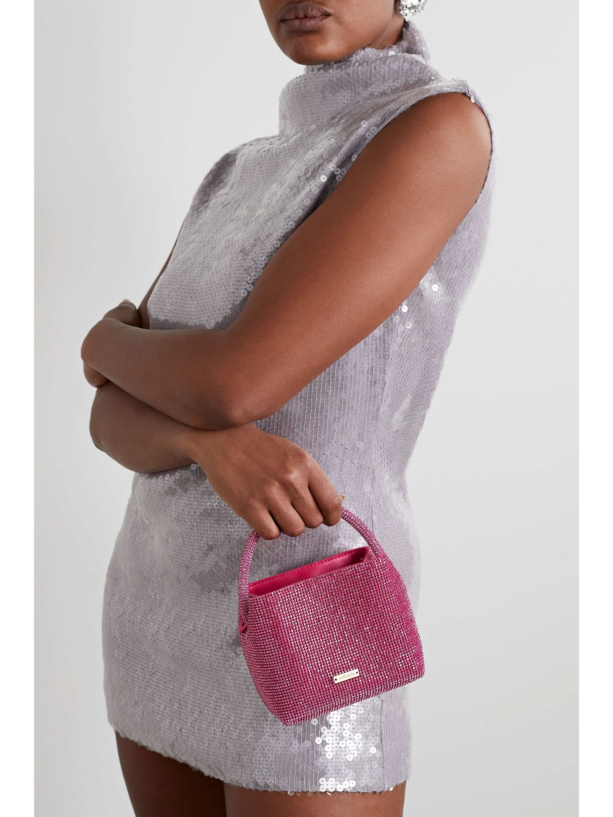 Pink Solene crystalembellished mesh mini bag CULT GAIA NETAPORTER
