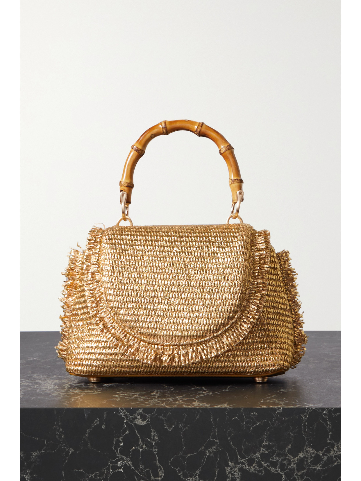 Cult Gaia - Ozzy Mini Bamboo-trimmed Metallic Raffia Tote - Gold