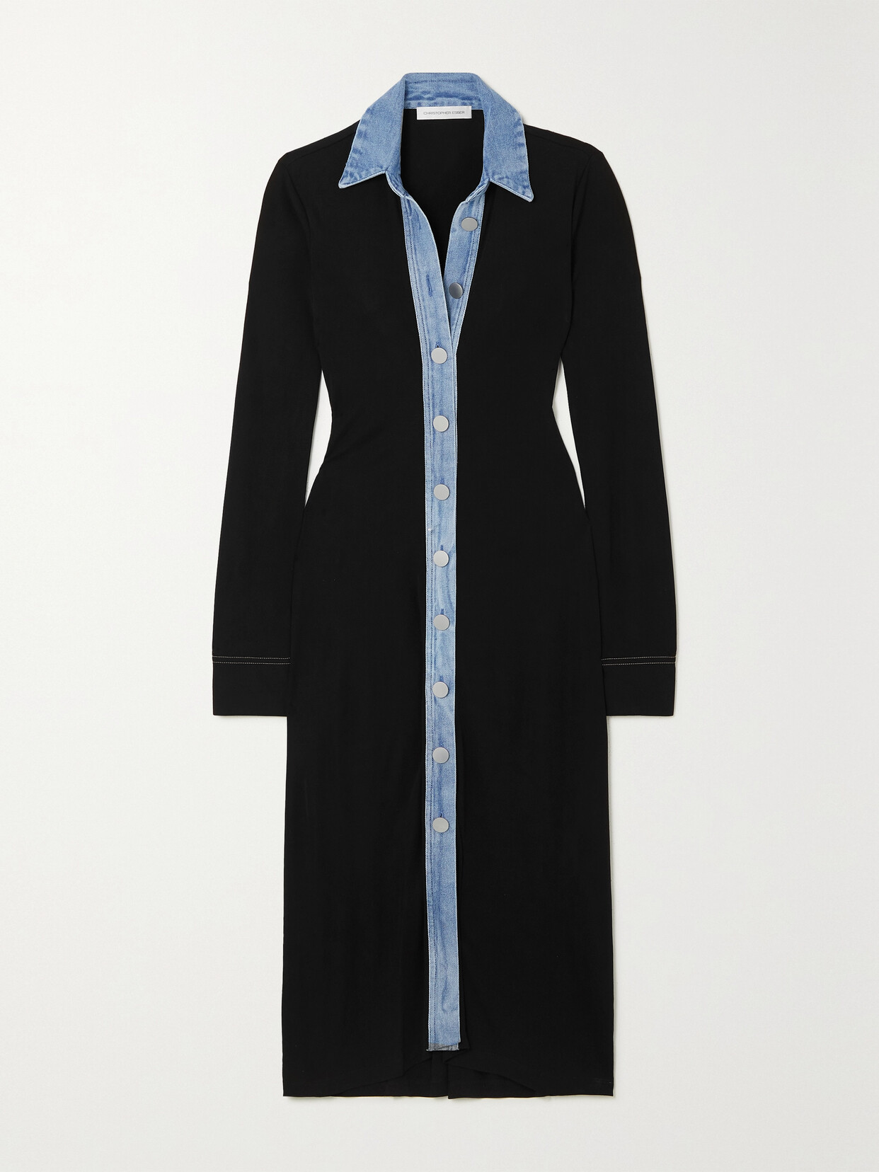 Christopher Esber - Denim-trimmed Jersey Midi Shirt Dress - Black