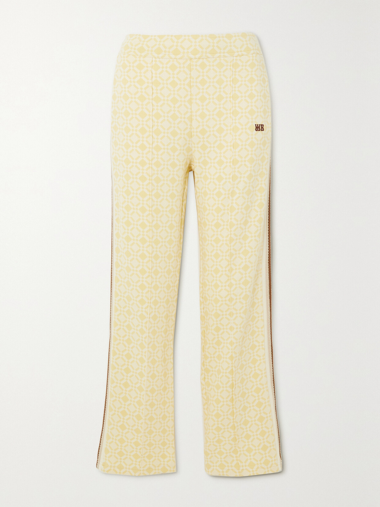 Wales Bonner Shine Cropped Crochet-trimmed Organic Cotton-jacquard Straight-leg Pants - Yellow
