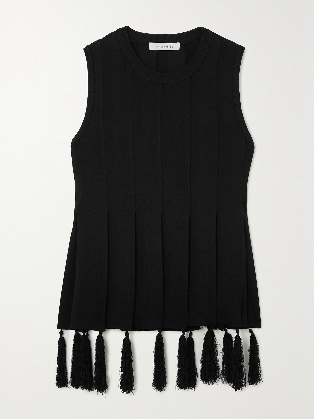 Wales Bonner - Poet Fringed Pleated Knitted Tank - Black